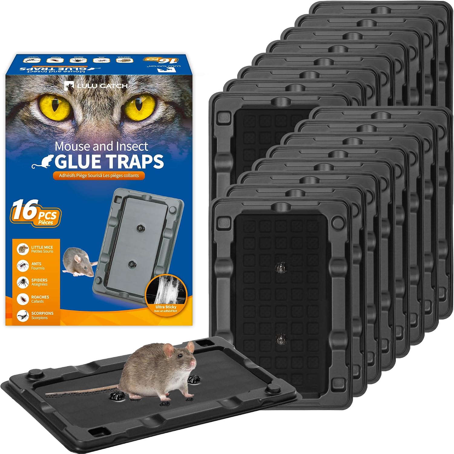 Detalle de LULUCATCH KMRT01PC-S Sticky Mouse Traps, 16-Pack Pre-Baited Glue Boards