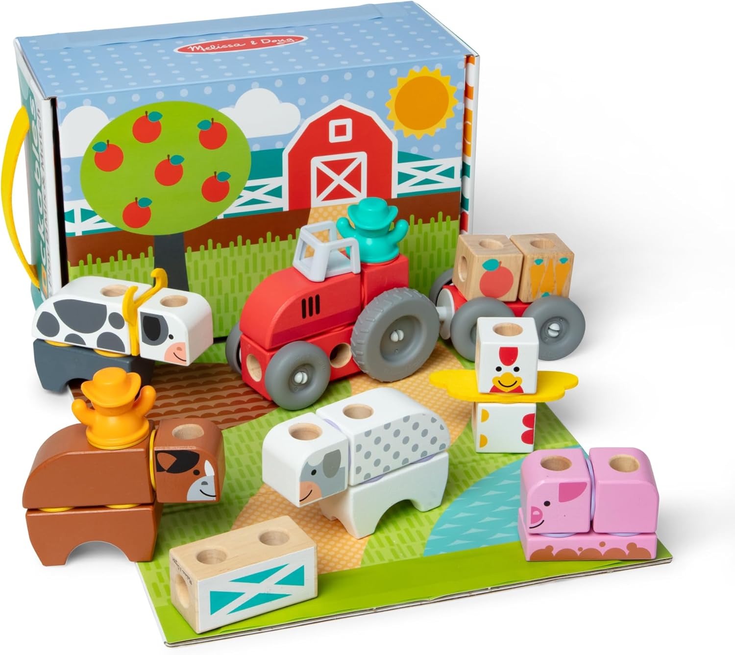 Melissa & Doug Blockables à emboîter – À la ferme, coffret de 56 blocs en bois FSC