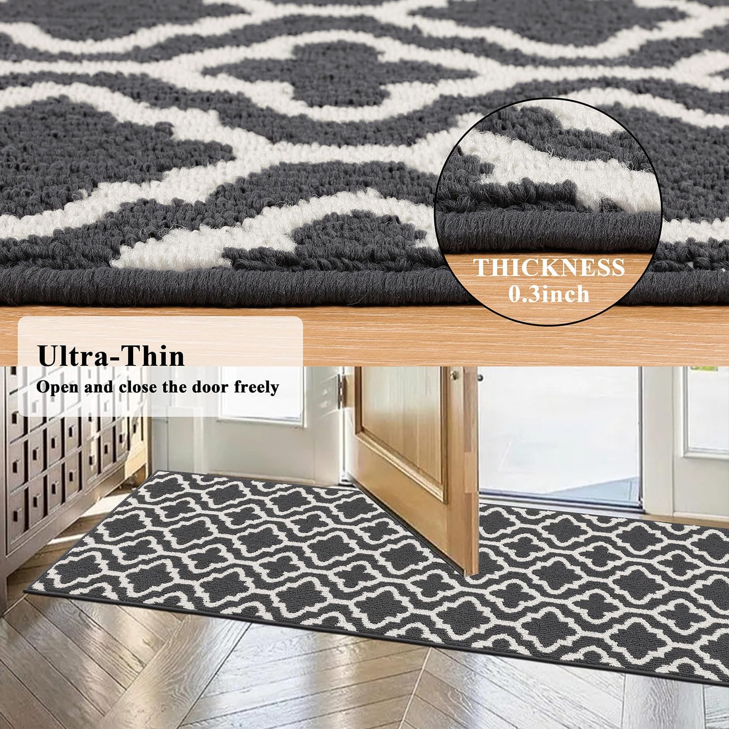 Detalle de SHACOS Extra Long Hallway Runner Rug 66 x 300 cm | Non-Slip Geometric Grey