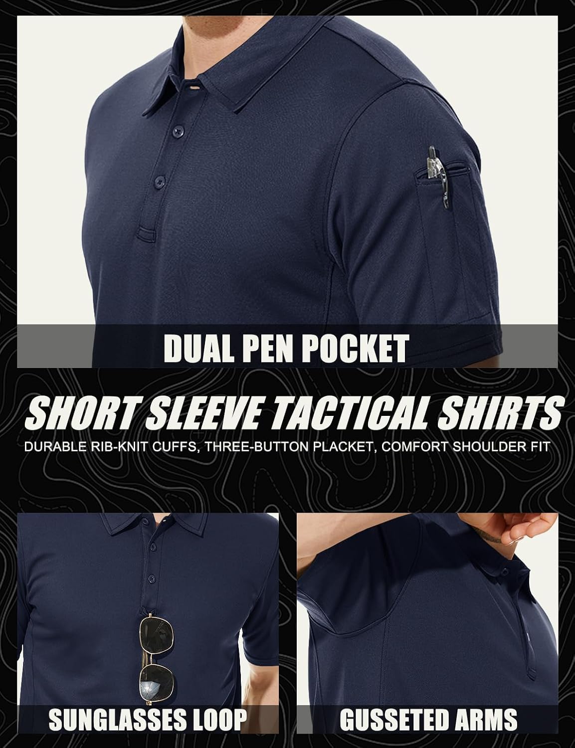 Detalle de MAGCOMSEN Men's Polo Shirt Quick Dry Performance Short Sleeve Tactical Shirt