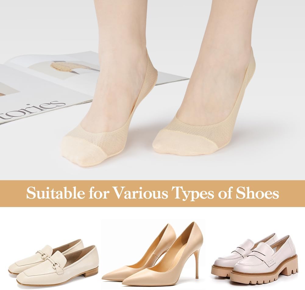 Detalle 2 de OFFCUP No Show Socks for Women, 8 Pairs, Non-Slip Cotton Liners