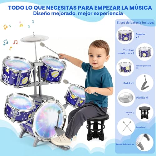 Detalle de Verdantree Batería Infantil Musical con Luces – Jazz para niños de 3 a 6 años