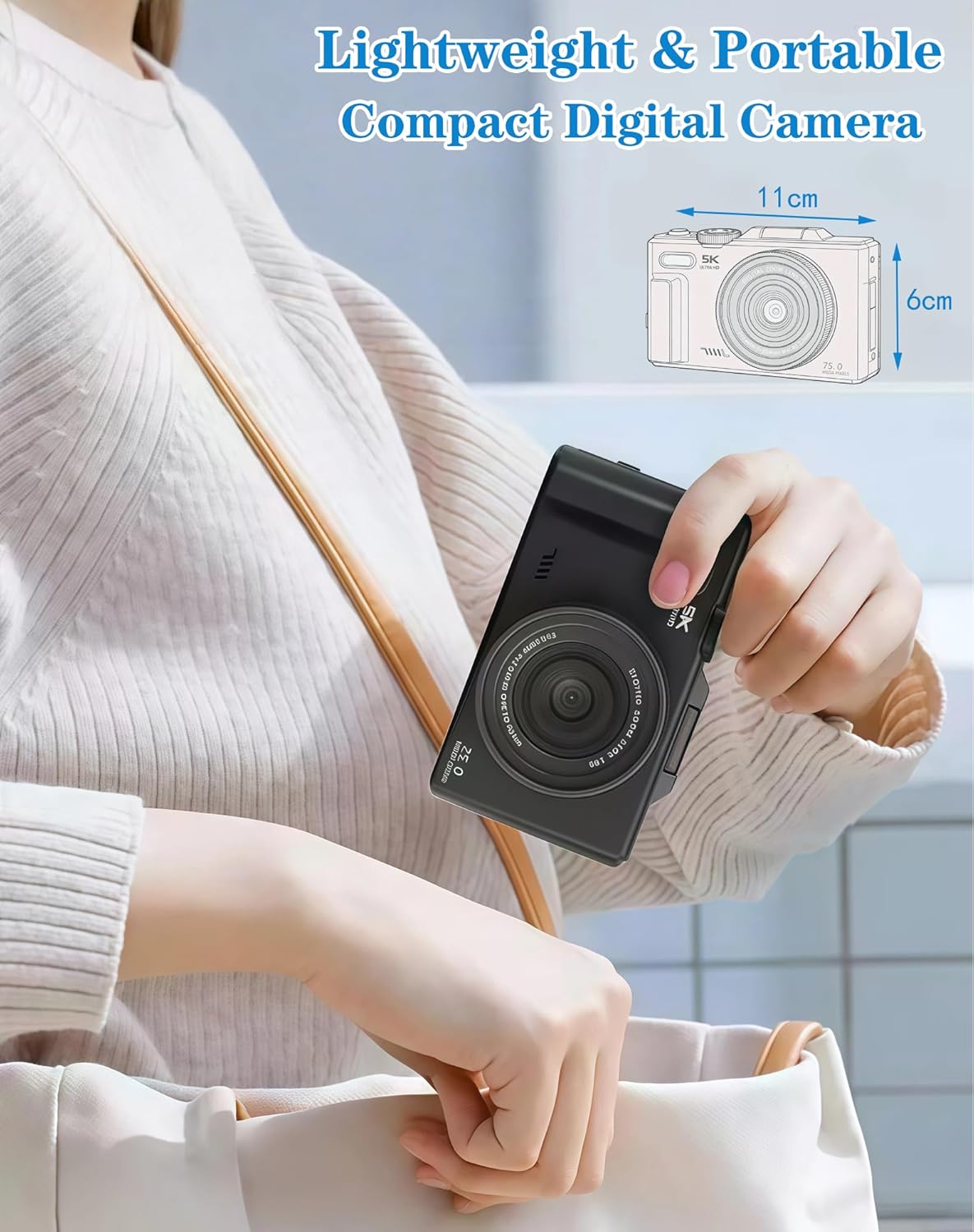Thumbnail 6 de EYEPICK 5K Digital Camera (75MP) with 180° Flip Screen, WiFi & 18X Zoom, 64GB Kit – Black