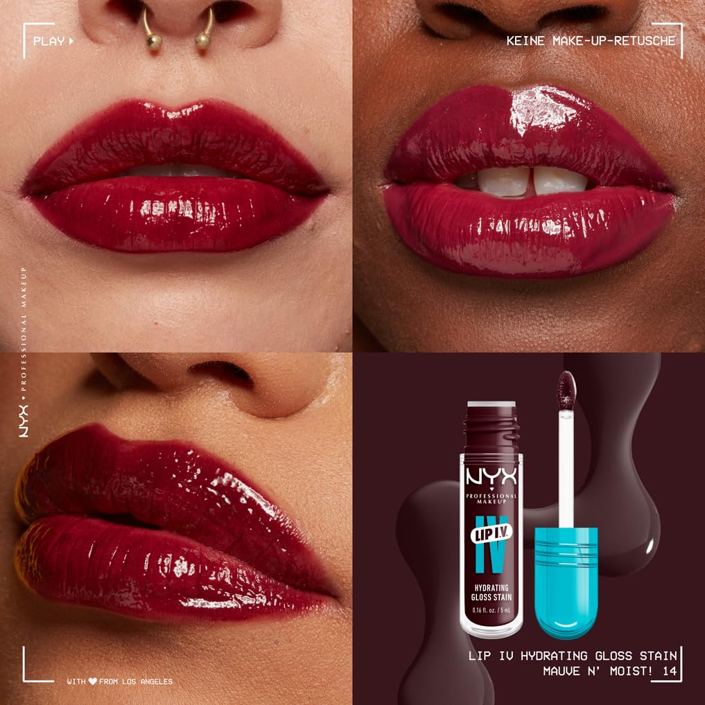 Detalle de NYX Professional Makeup Lip IV Hydrating Gloss Stain Mauve N' Moist – 2 in 1, 12 Stunden Pflege