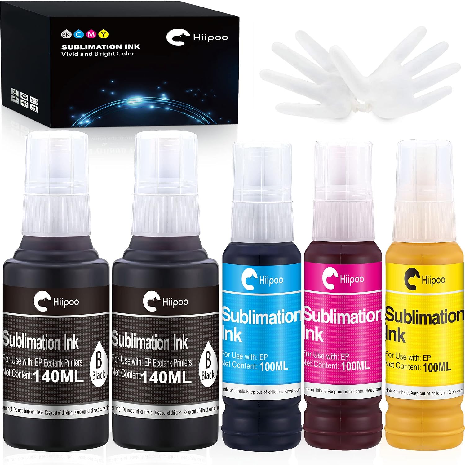 Detalle de Hiipoo HIP0SUBINK Sublimation Ink, 580 mL Autofill Set for EcoTank