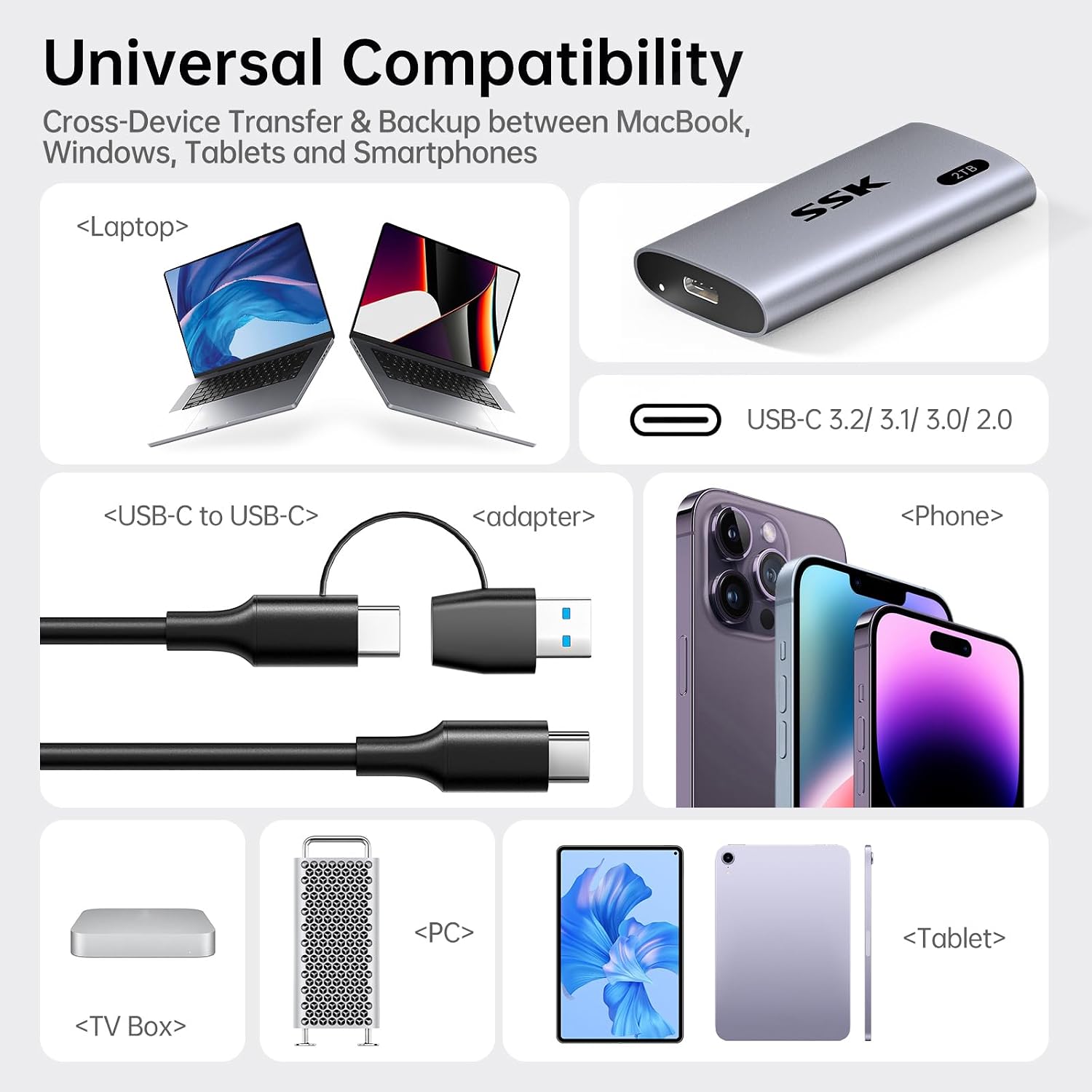 Thumbnail 5 de SSK 2TB Portable SSD External Drive — USB 3.2 Gen2, up to 550MB/s