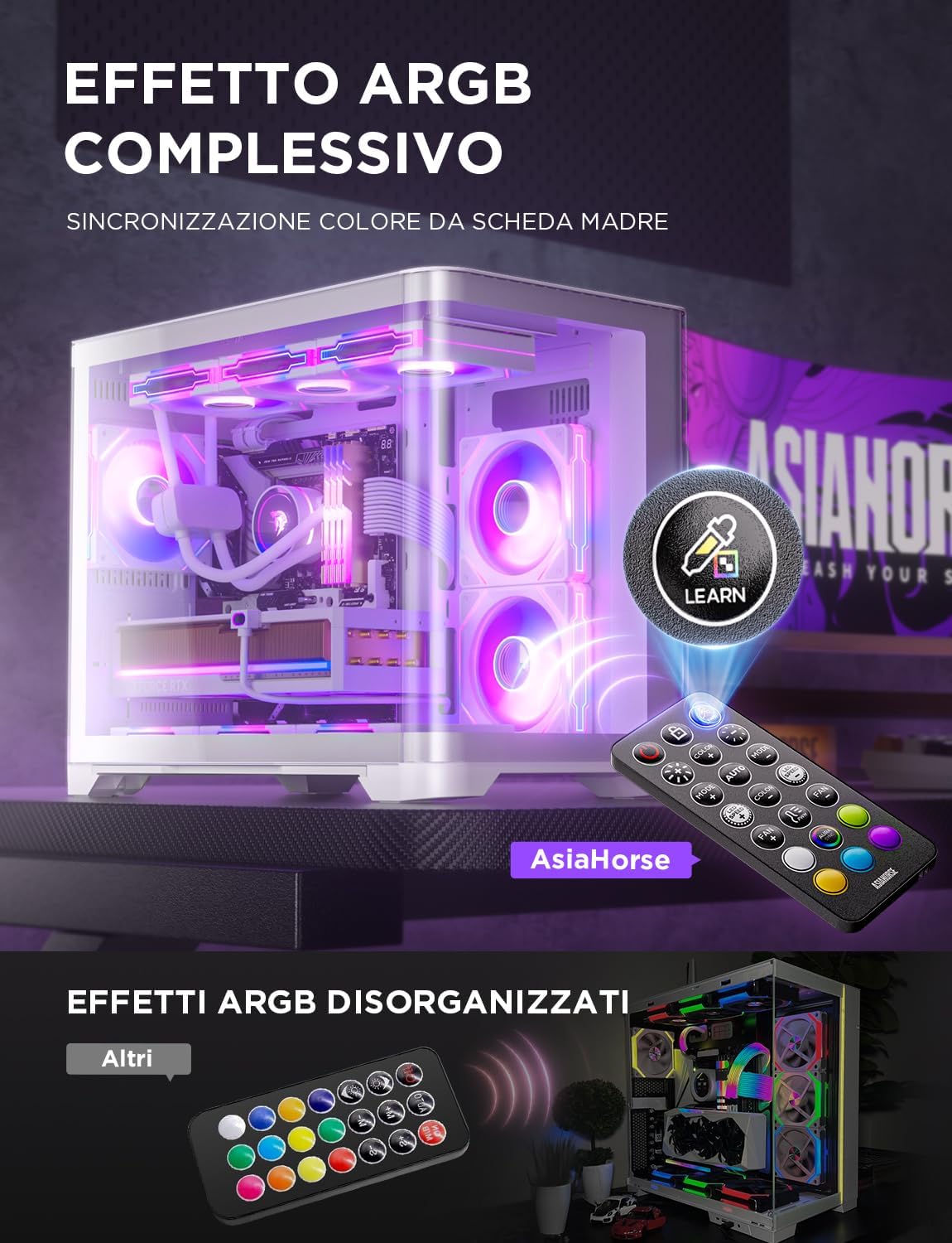 Thumbnail 6 de AsiaHorse ASH-1 Hub ARGB PWM per Ventole PC: controllo indipendente RGB e PWM con Learn Color