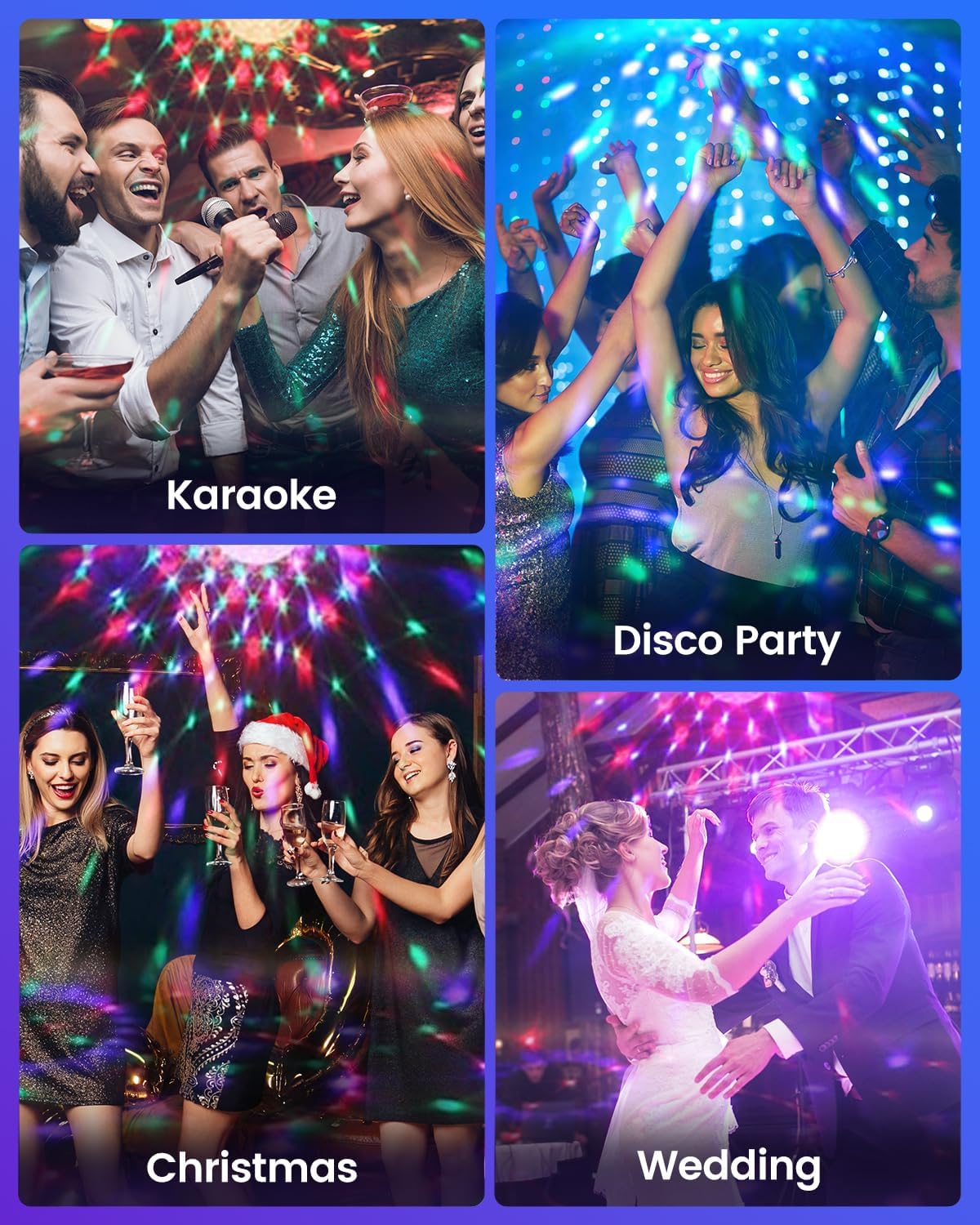 Detalle de RIYO 360° Rotation Sound Activated Disco Ball Lights (2 Pack) with Remote Control