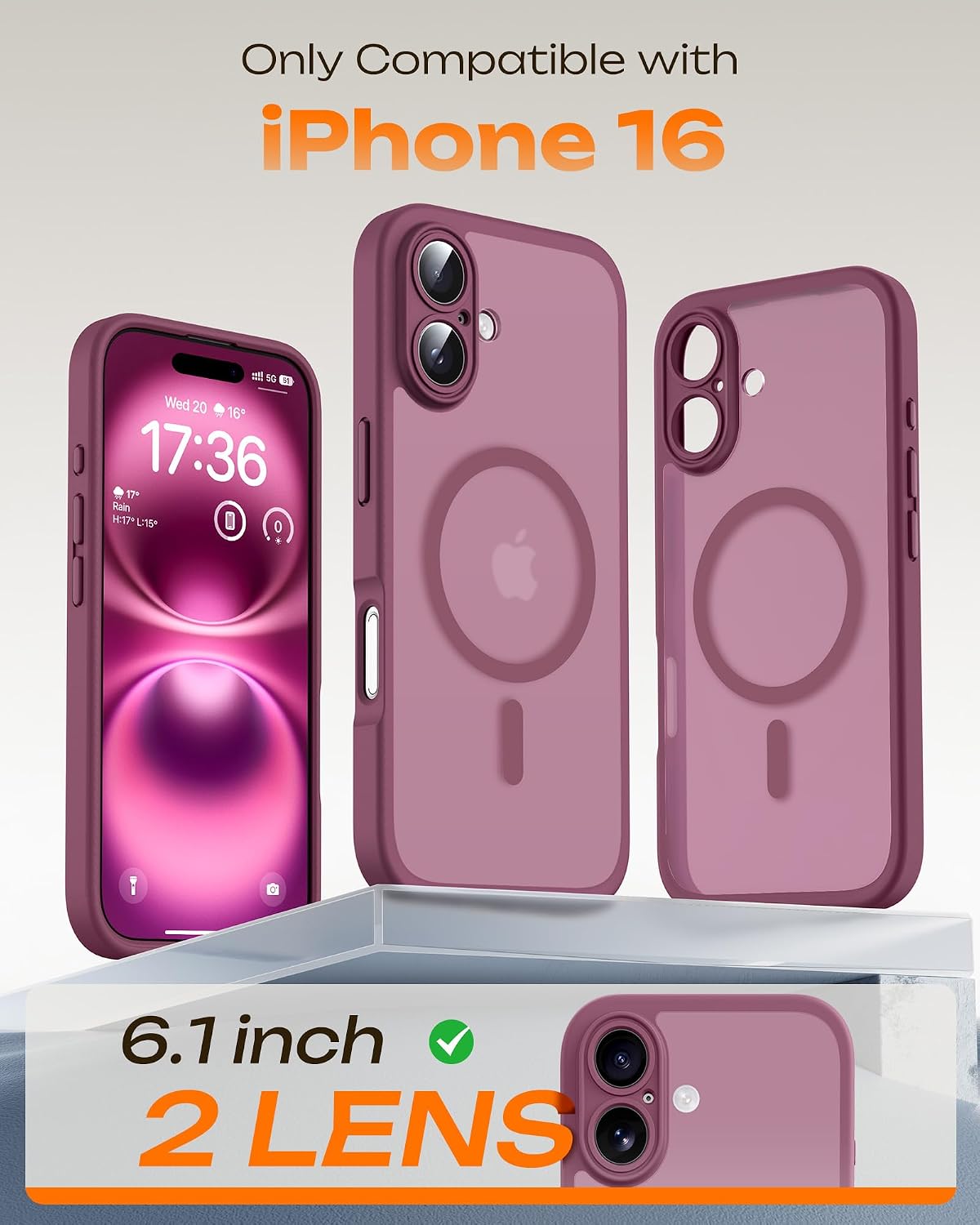 Thumbnail 1 de TOCOL Cover magnetica per iPhone 16 6,1" prugna