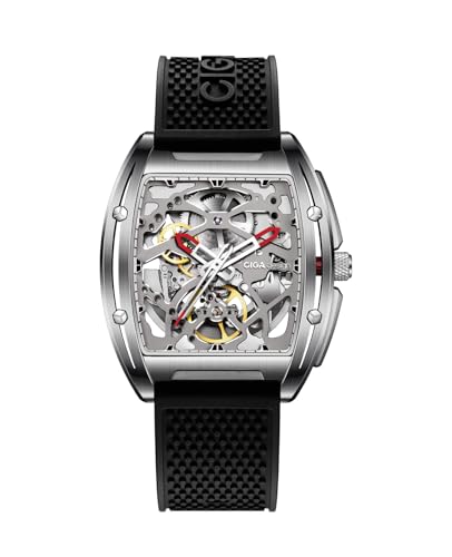 Detalle de CIGA Design Edge Z Series: Reloj Automático Esqueleto para Hombre (Negro) con Esqueleto, Zafiro y correa de silicona
