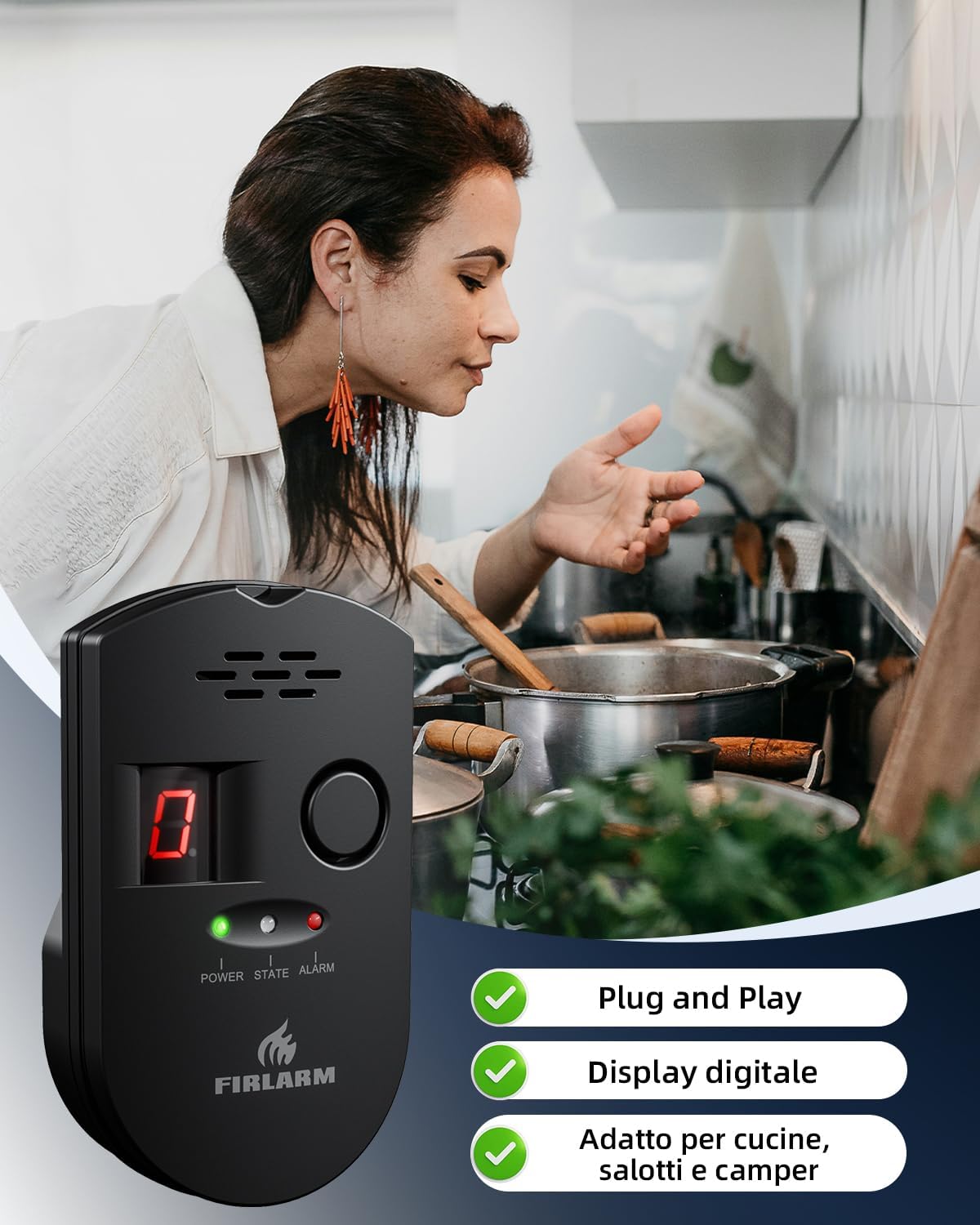 Thumbnail 4 de Firlarm rilevatore di fughe GPL, metano e gas di carbone con allarme portatile e display LCD (BLACK)