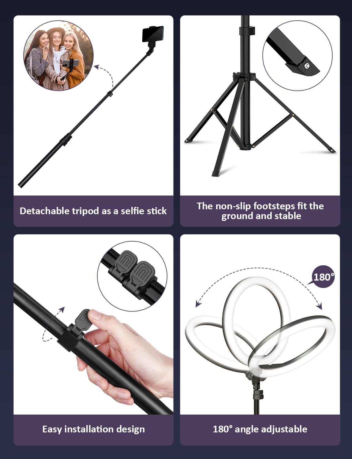 Thumbnail 5 de YOHOOLYO 12-inch Ring Light with 140 LEDs, 163cm Tripod Stand – 3000K–6000K, 3 Colours, 10‑Stage Dimming, USB Powered