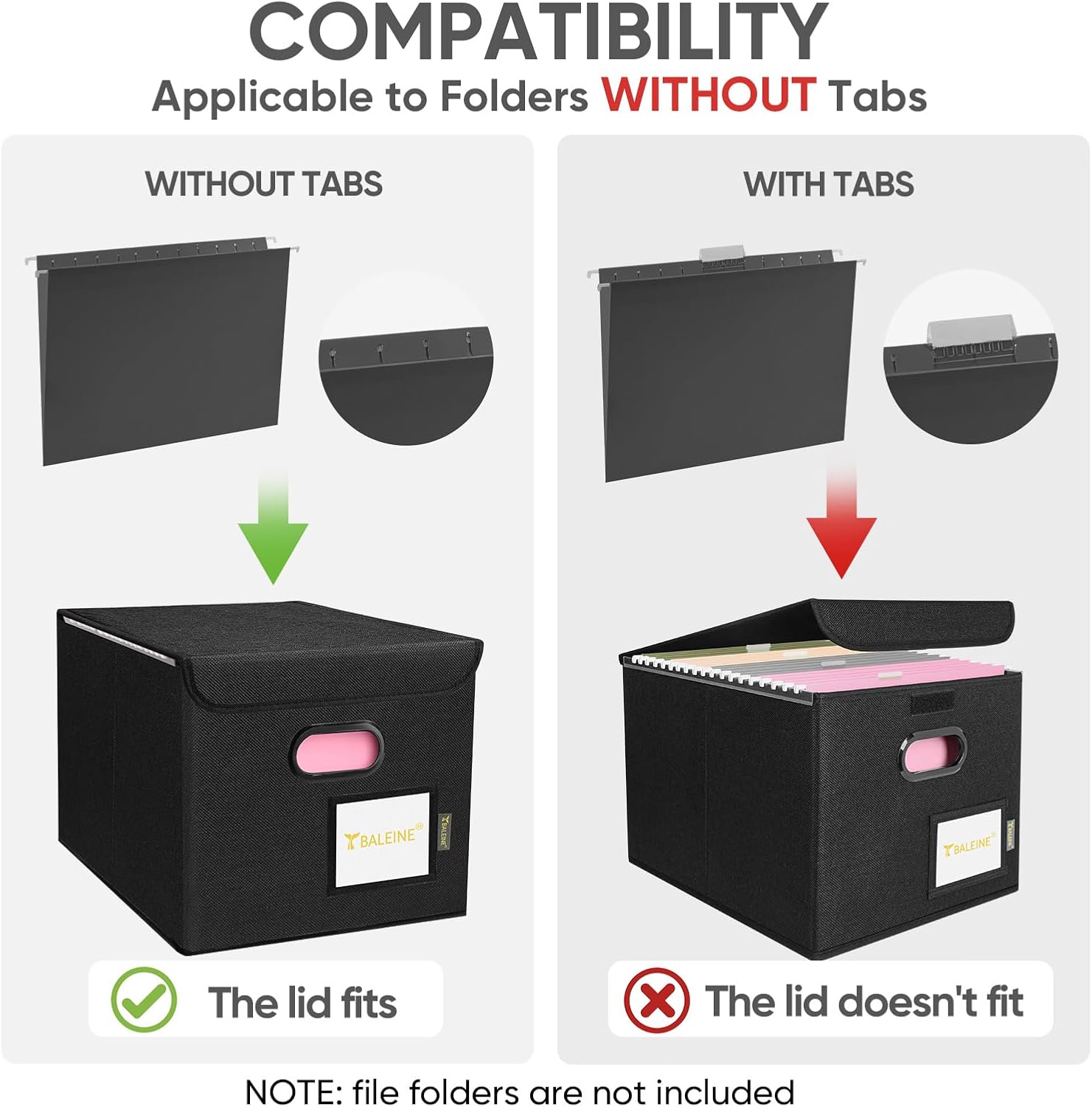 Detalle 1 de BALEINE Collapsible Hanging File Organizer Box with Lid, Letter-Size
