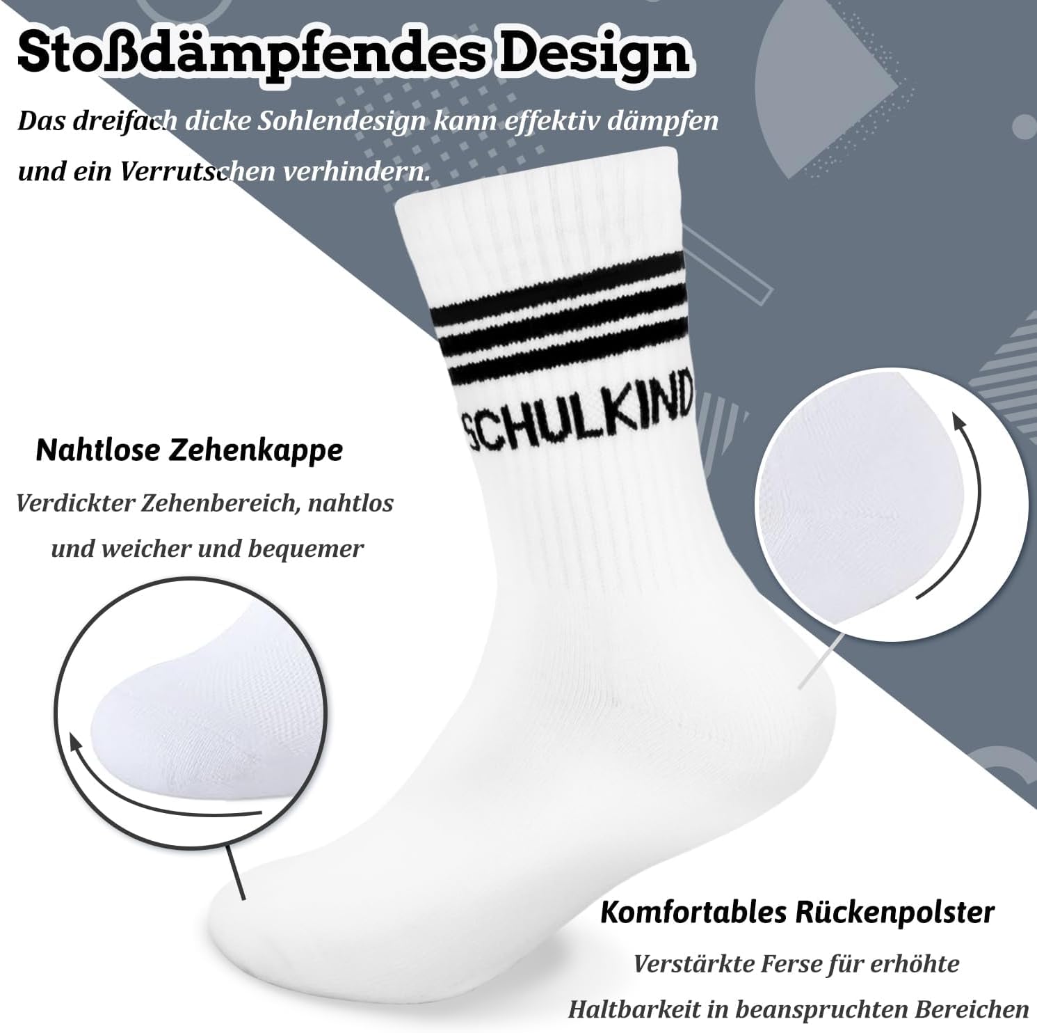 Detalle 2 de Orifinter Schulkind Socken 27-32 – modische, langlebige Baumwollsocken für Einschulung