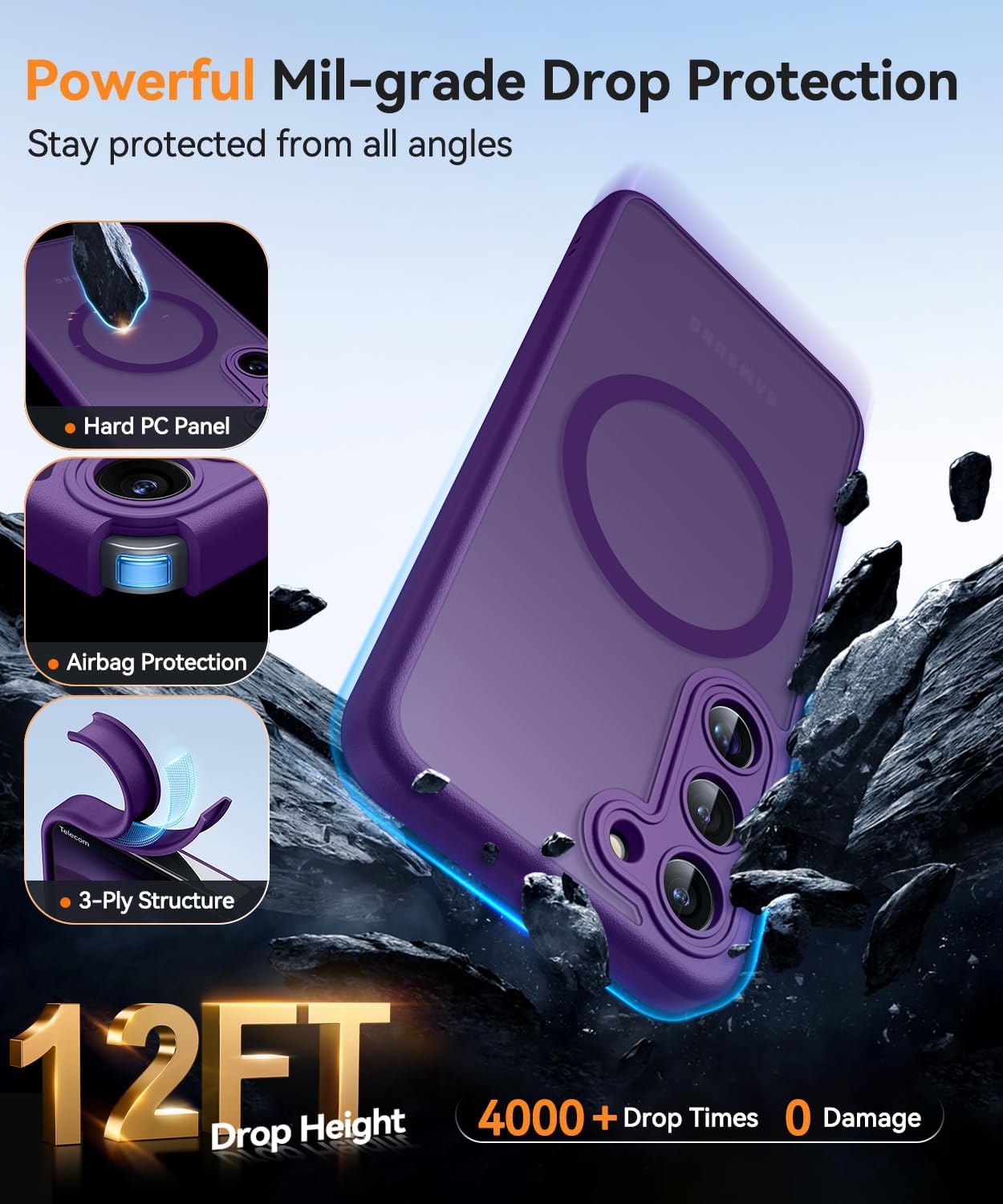 Detalle de CANSHN Magnetica Cover per Samsung Galaxy S23 (6.1') – Protezione completa fotocamera, Ultra‑traslucida, Viola profondo