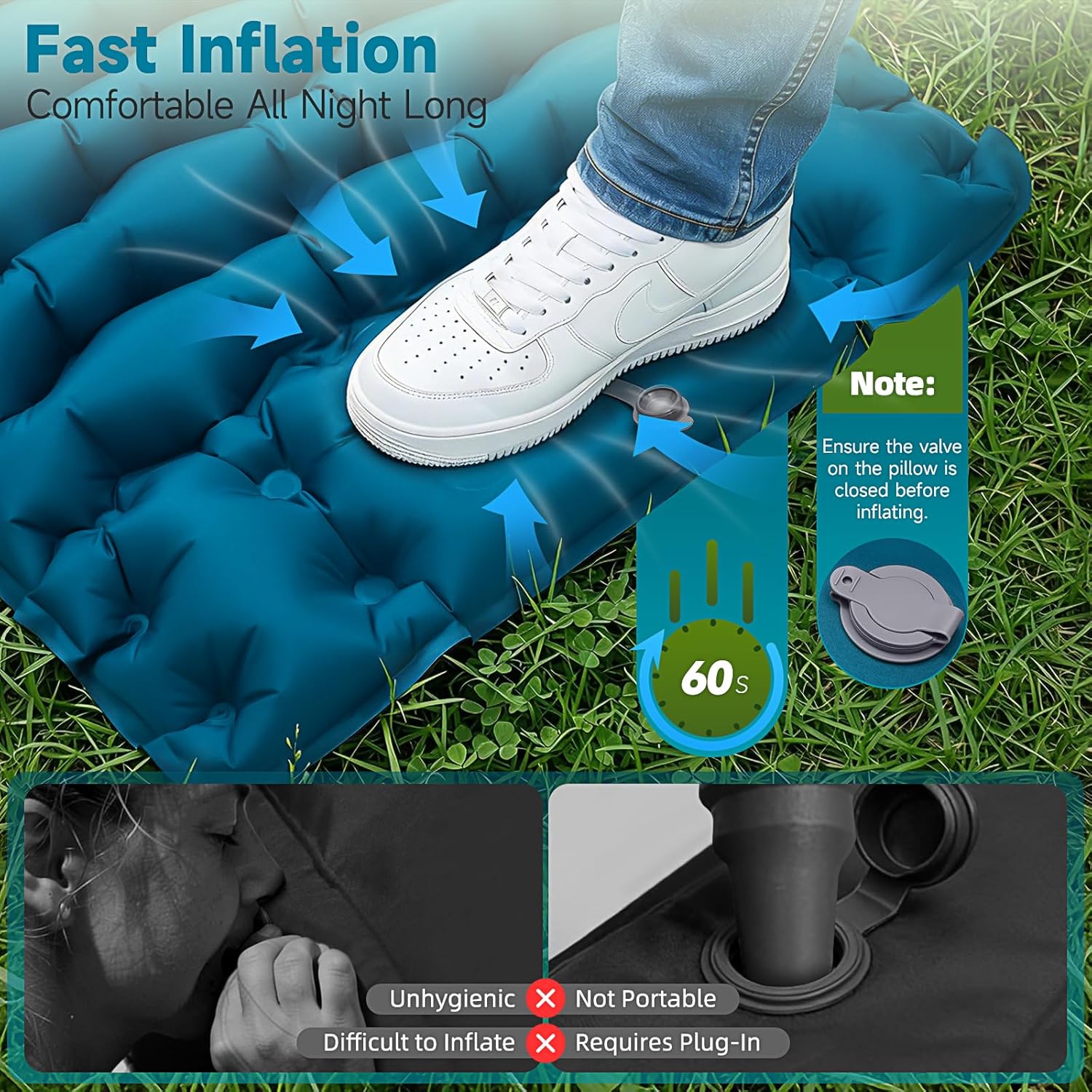 Thumbnail 4 de FORRINX Camping Sleeping Pad Self Inflating 9.5cm Thick – Ultra-Wide, Built-in Pump, Waterproof Air Mattress