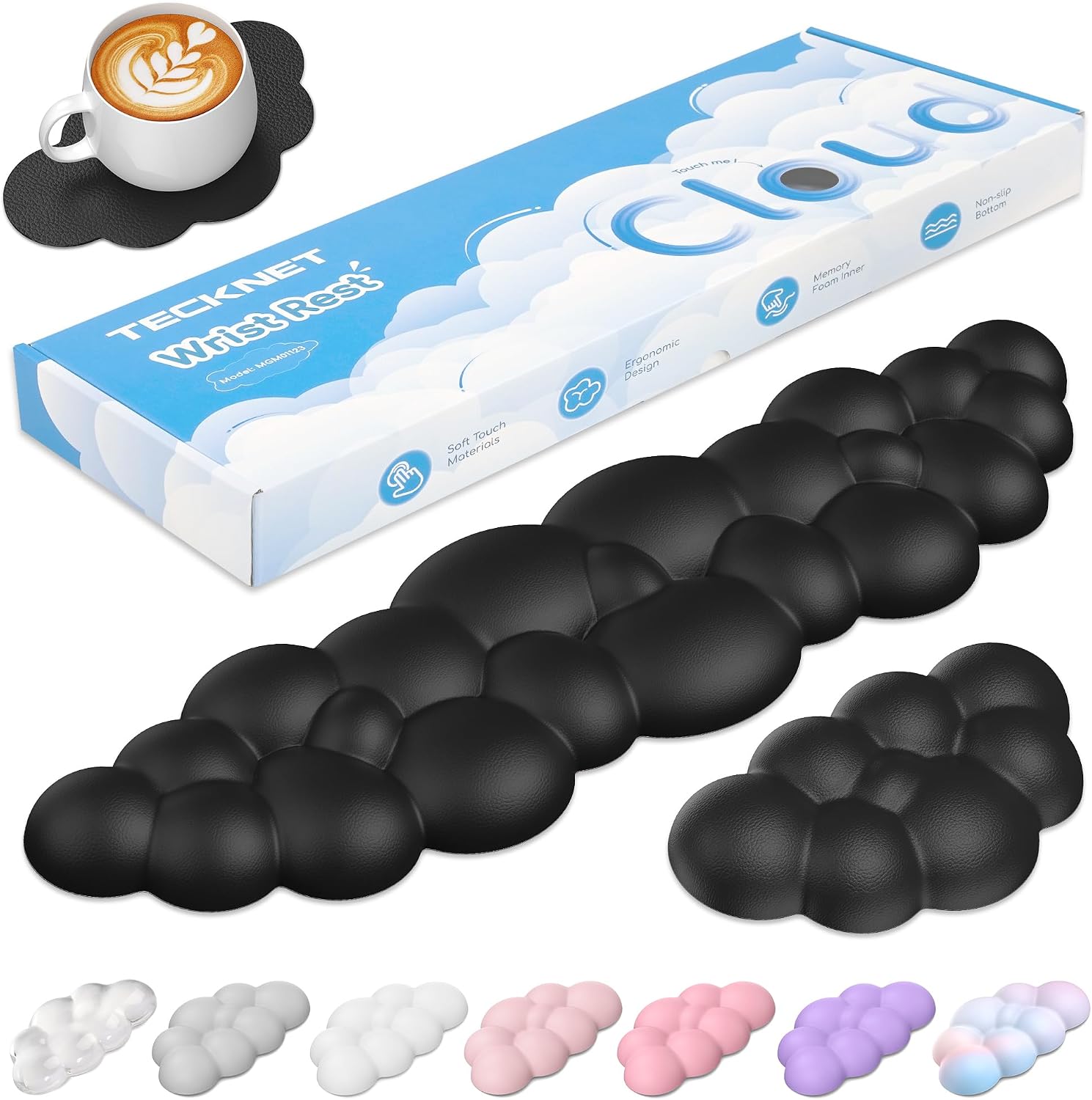 Detalle de TECKNET 5056243628964 Cloud Keyboard Wrist Rest Set, Memory Foam, Black