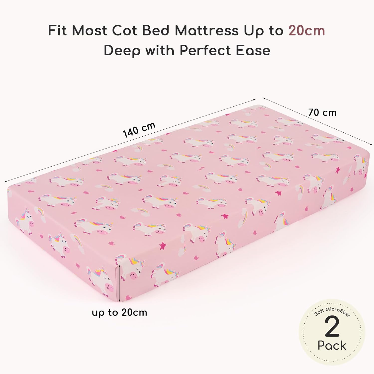 Detalle de Yukkidds Cot Sheets 140 x 70cm Fitted Cot Bed Sheets Twin Pack – Pink Unicorn Microfibre