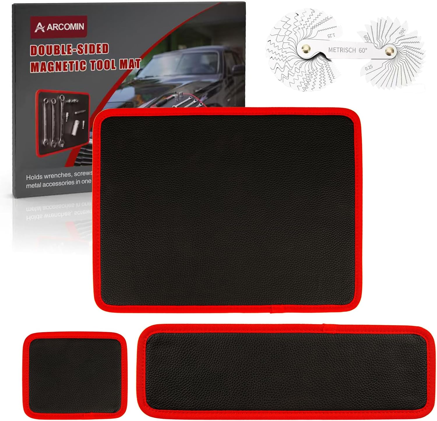 Detalle de Arcomin Flexible Magnetic Tool Mat Set, 3 Sizes with PVC Surface and Thread Gauge