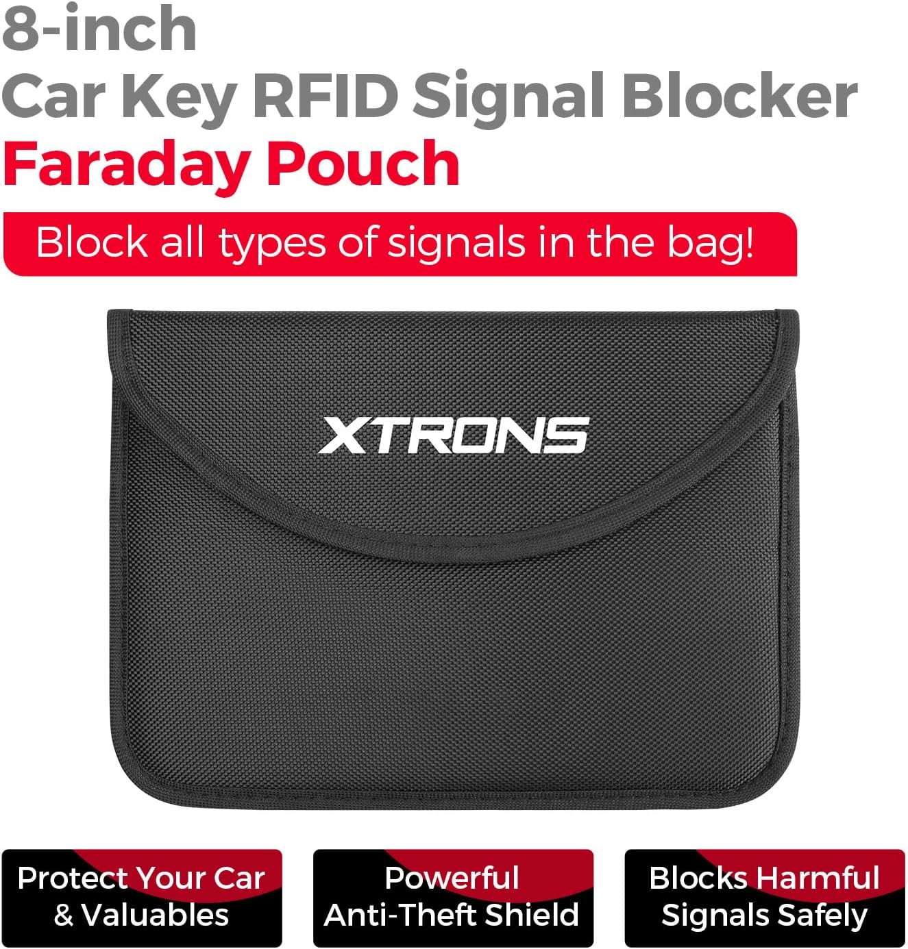 Thumbnail 5 de XTRONS Large Faraday Pouch (Car Keys/Phones) – RFID signal blocking key bag with hook, waterproof carbon fibre, black