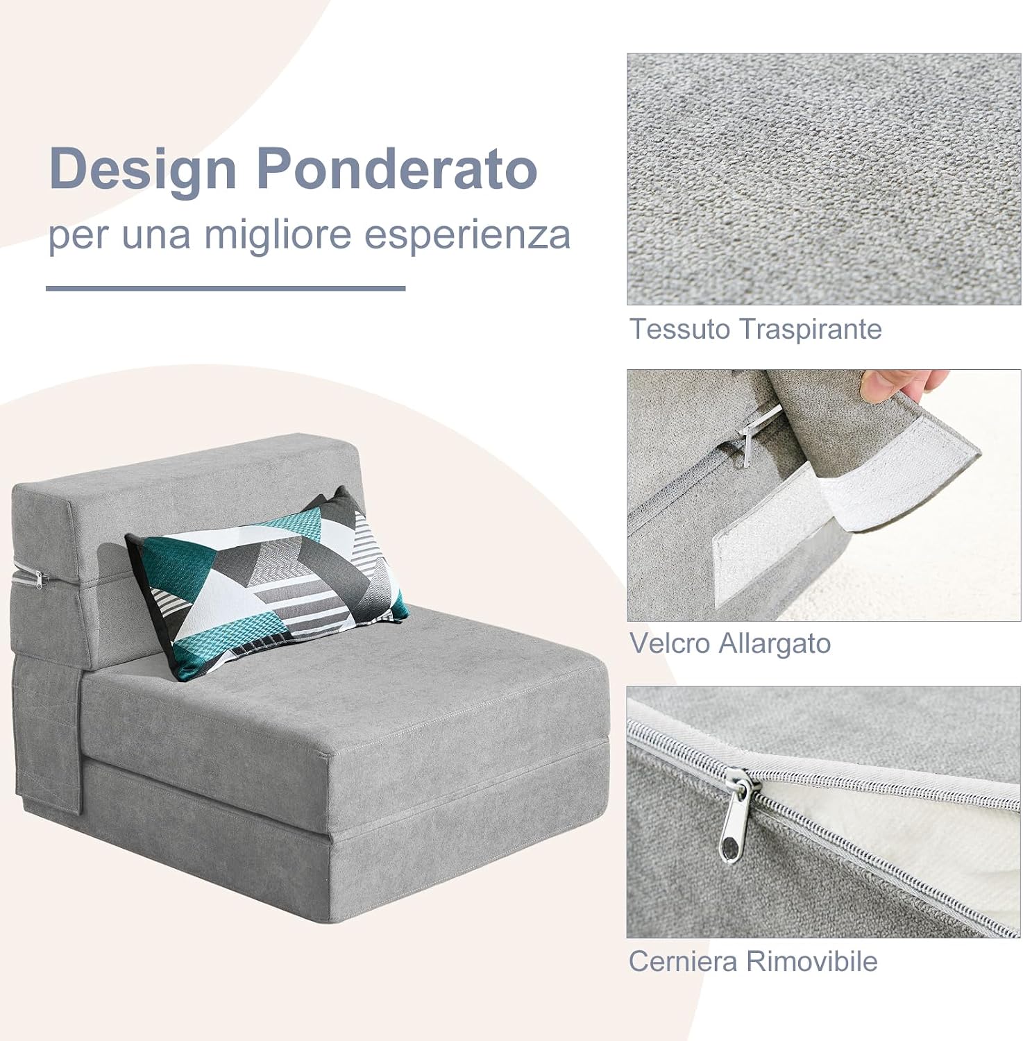 Detalle de ANONER 70 x 190 cm Divano Pieghevole Futon con Memory Foam e Cuscino – Comfort modulare per casa, ufficio e viaggi