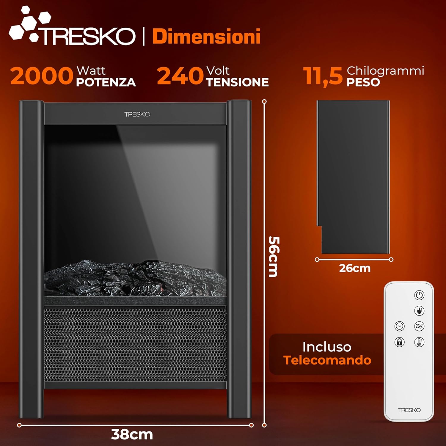 Thumbnail 1 de TRESKO SmartFire Camino Elettrico 2000 W