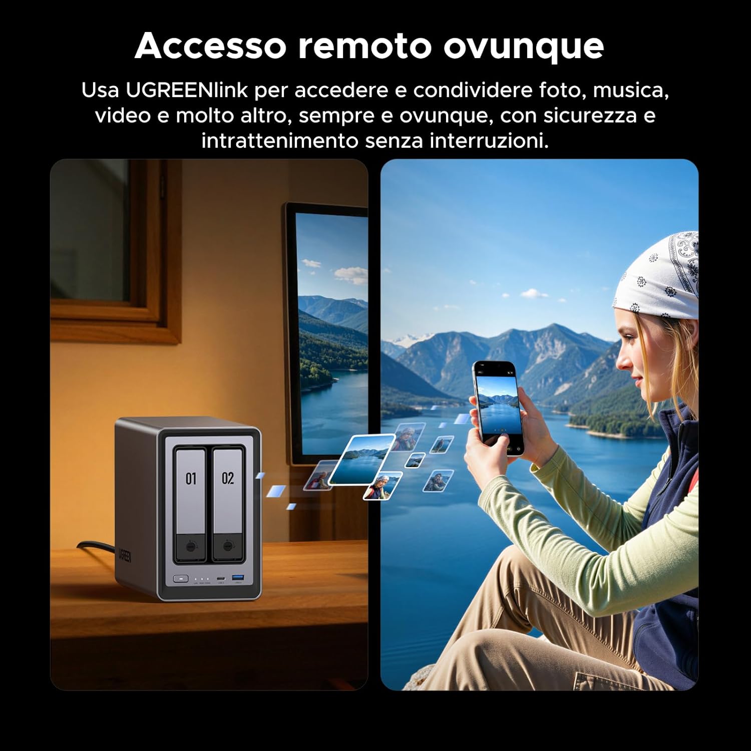Detalle de UGREEN NASync DXP2800: NAS desktop a 2 bay con Intel N100, 8 GB DDR5 e 2,5 GbE