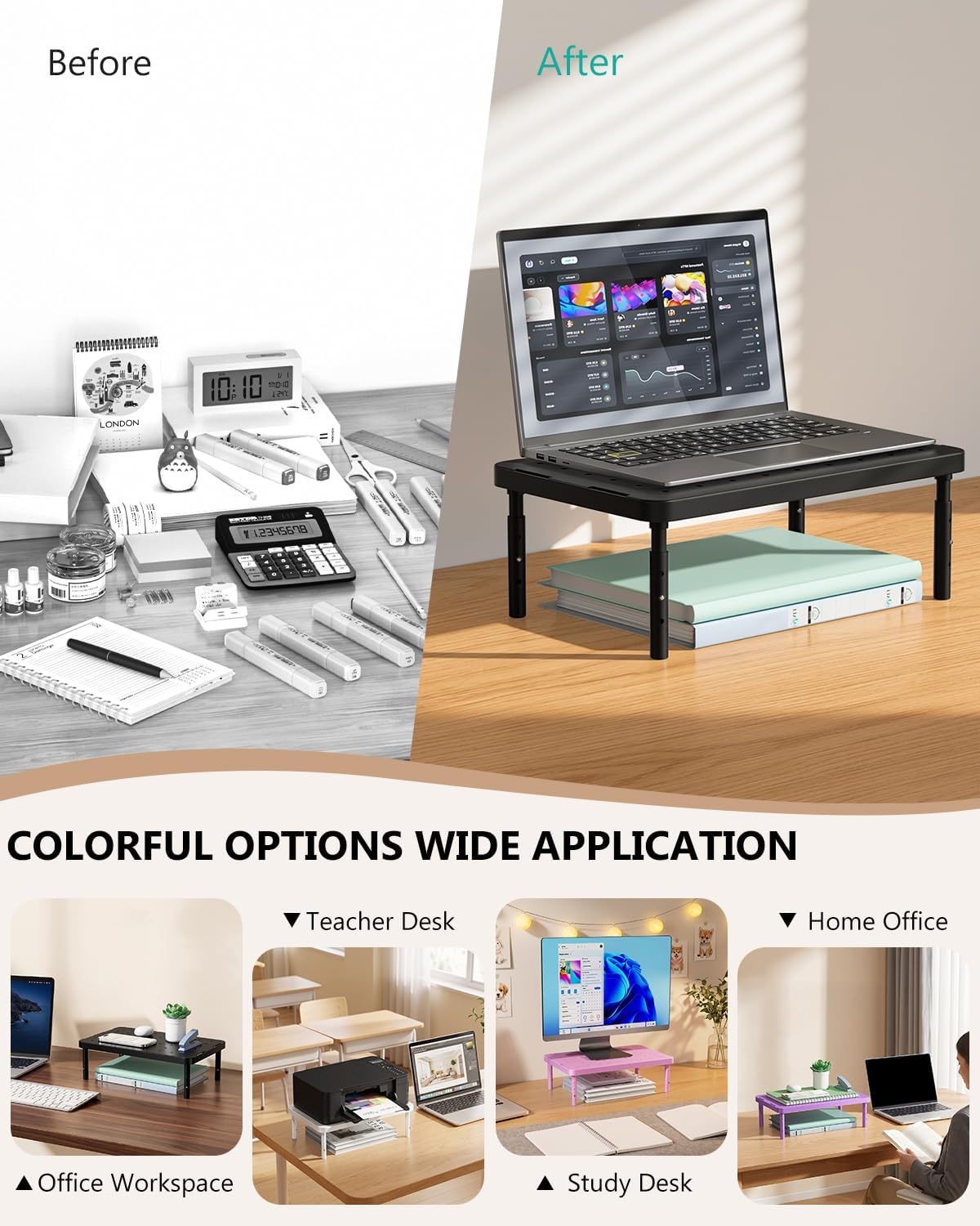 Thumbnail 3 de WALI STT003 Monitor Stand, 3 Height Settings and Under-Stand Storage