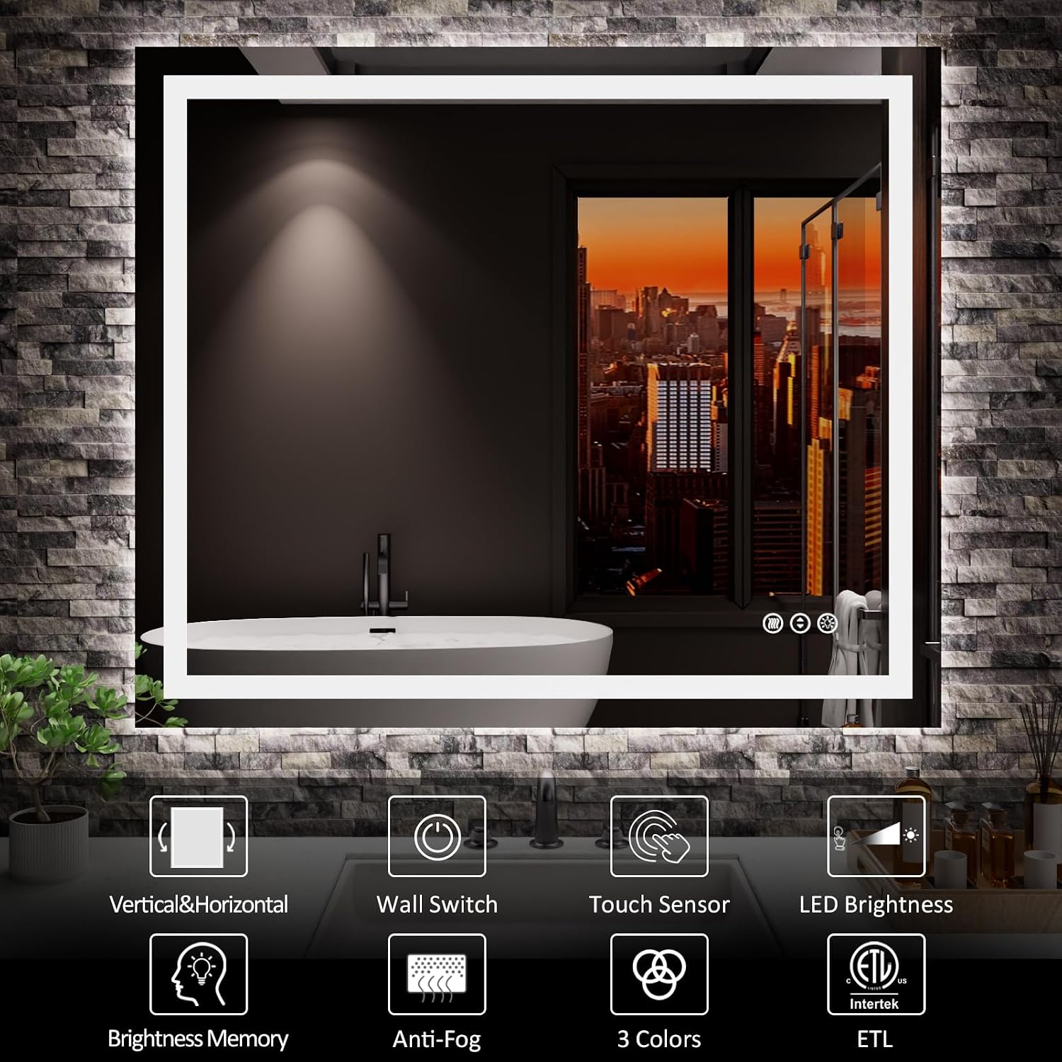 Detalle 2 de Amorho 36" x 30" LED Bathroom Mirror with Front & Back Lighting