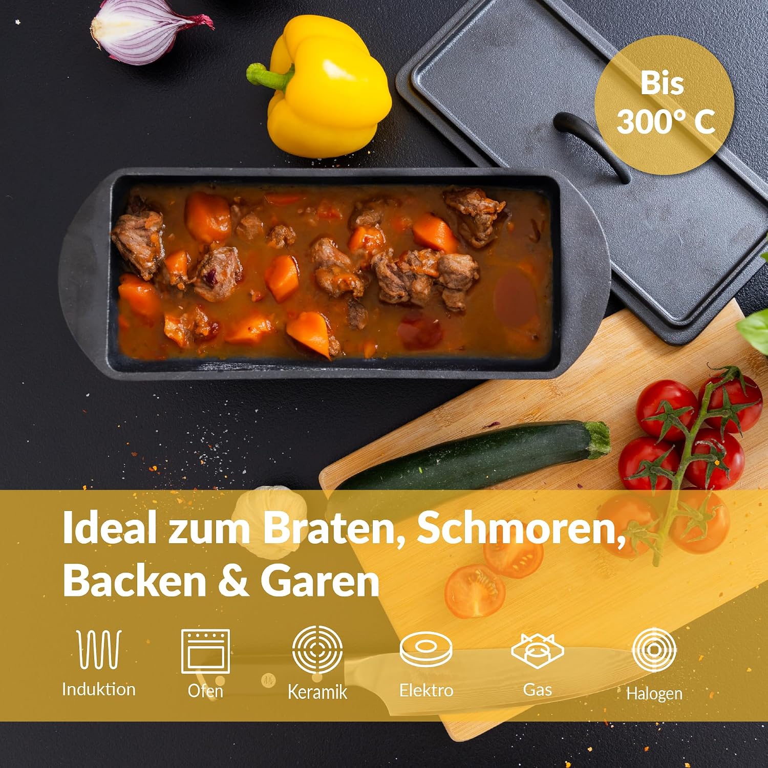 Detalle 2 de Chefarone CHEF000067 – żeliwna forma do chleba z pokrywką, 3 l, do 300°C