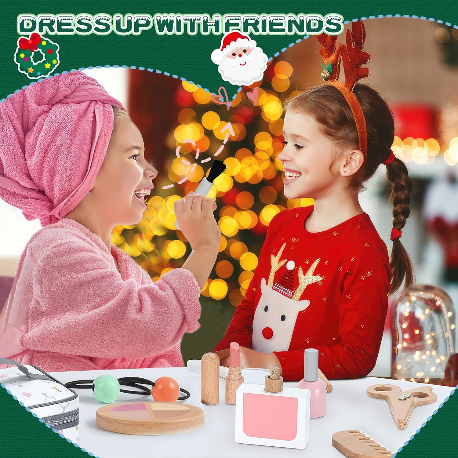 Thumbnail 5 de Wooden Makeup Toy Set, 16-Piece Pretend Beauty Salon Playset with Carrying Bag