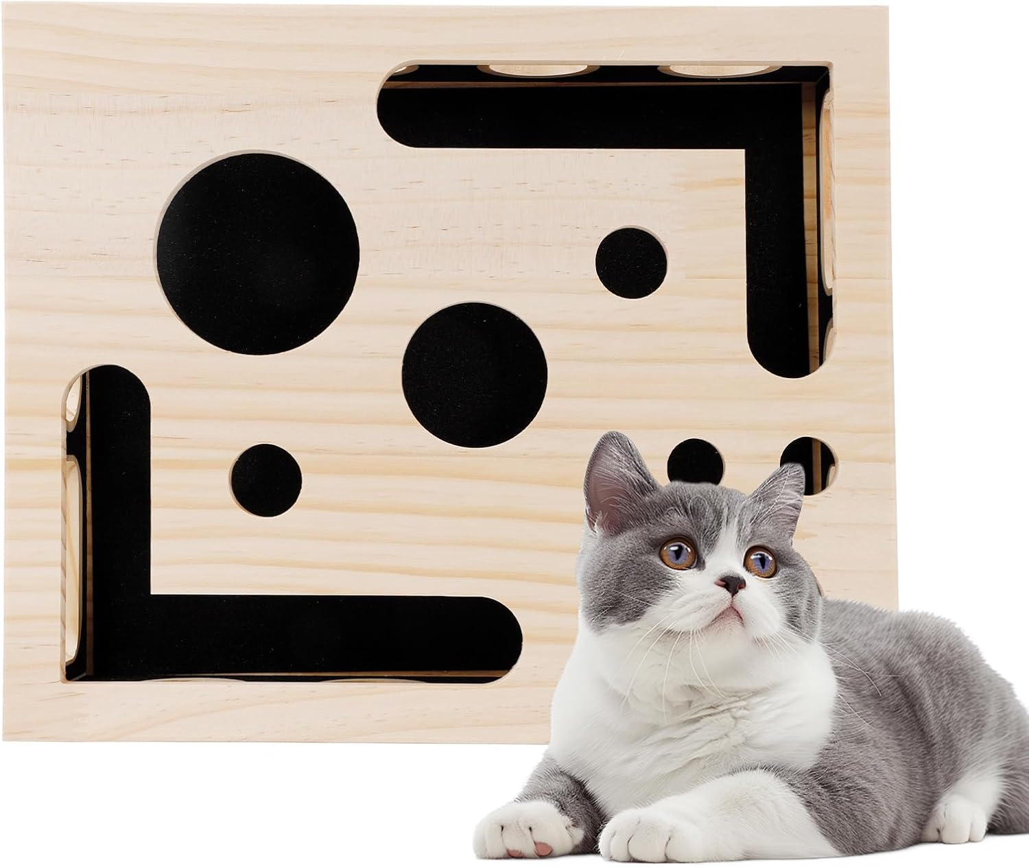 Detalle de Cat Scratch Puzzle Enrichment Box: Interactive Wooden Maze for Indoor Cats (30×25×8cm)