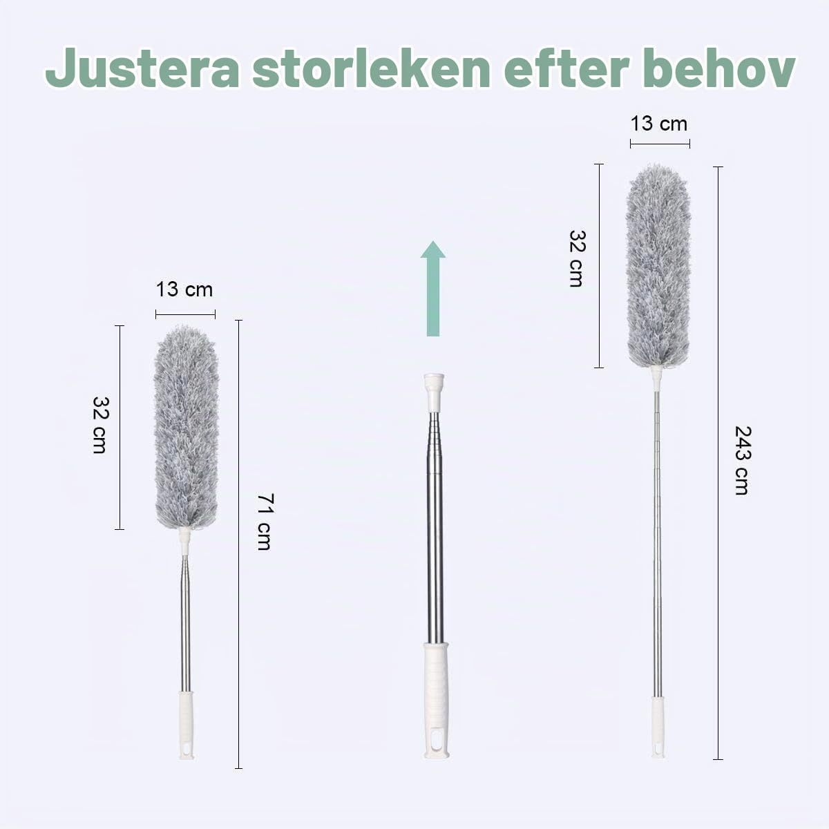 Detalle 2 de Vicloon teleskopisk dammvippa med böjbart mikrofiberhuvud, 243 cm