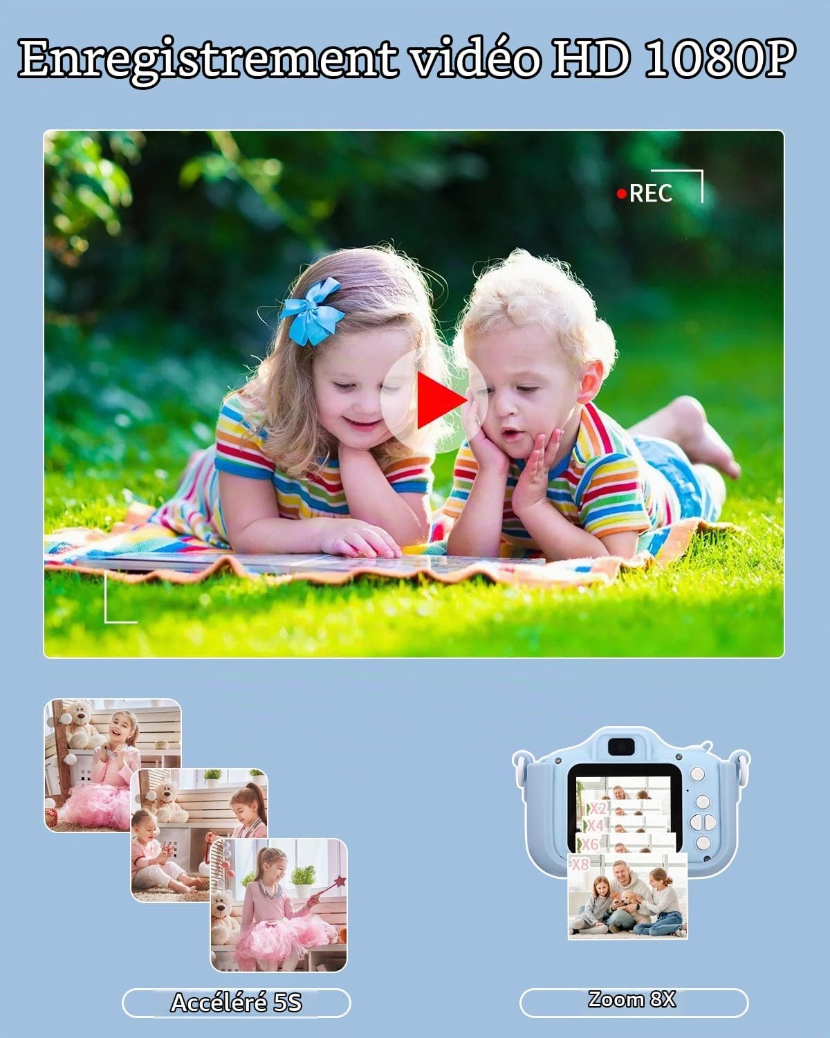 Detalle de Azyvum kindercamera met 1080p-video, dubbele lens en 64 GB-kaart