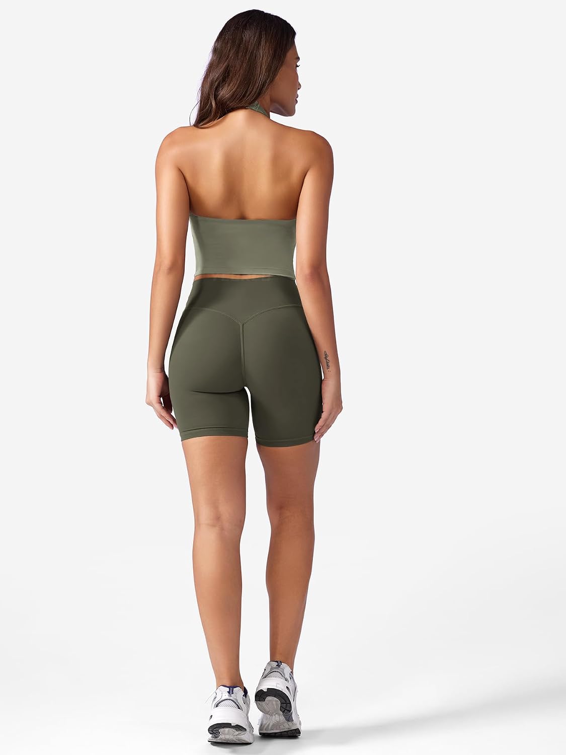 Detalle de YEOREO CoreFlex Women's Halter Crop Tank Top, Padded V-Neck, Backless