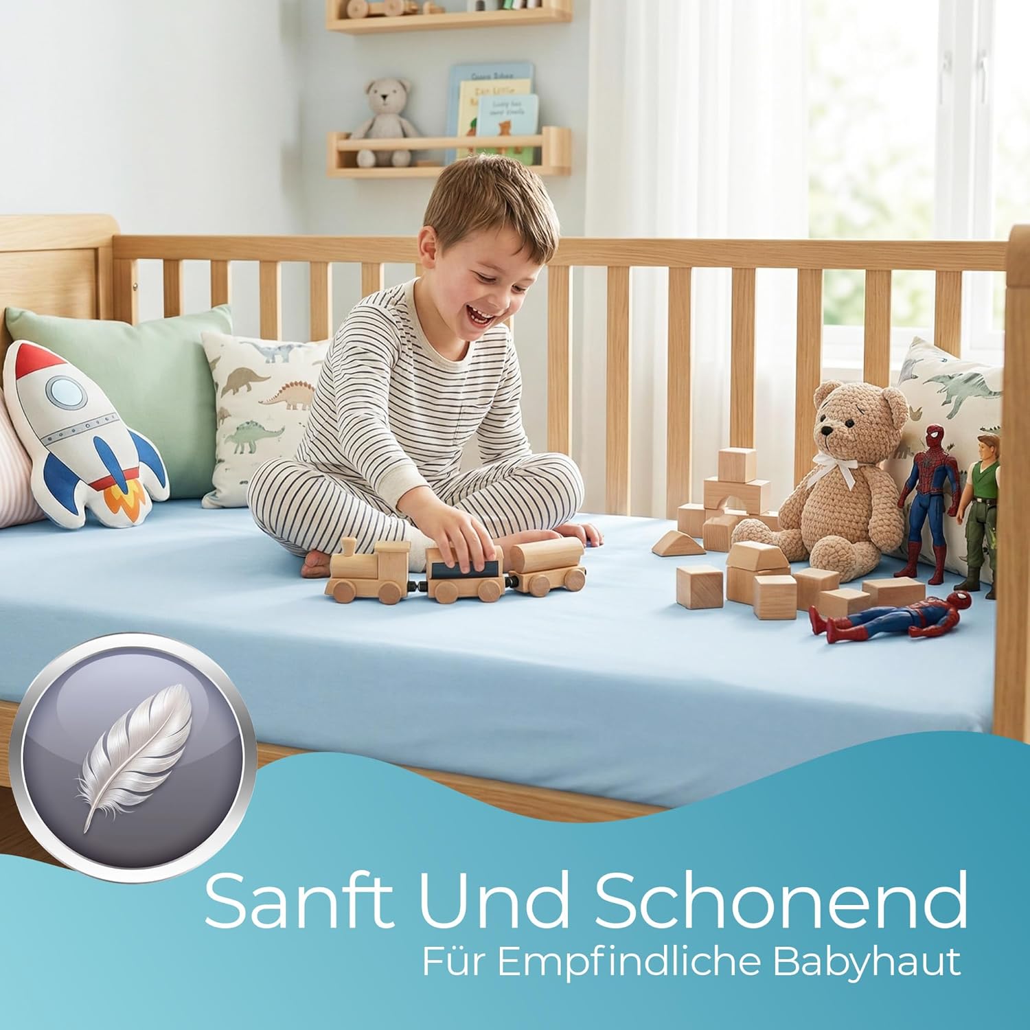 Thumbnail 2 de Spannbettlaken 60x120 Baby – 2er-Set aus 100% Bio-Baumwolle, blau, komplettnatürlich