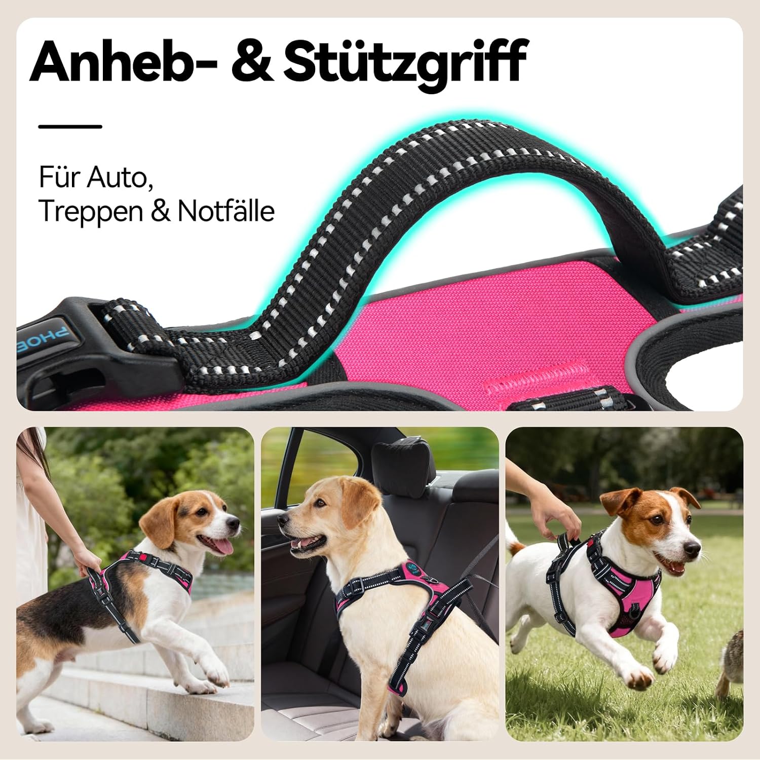 Thumbnail 4 de PHOEPET No Pull Hundegeschirr mit verstellbaren Gurten, Kontrollgriff und reflektierenden Streifen (Rosa)
