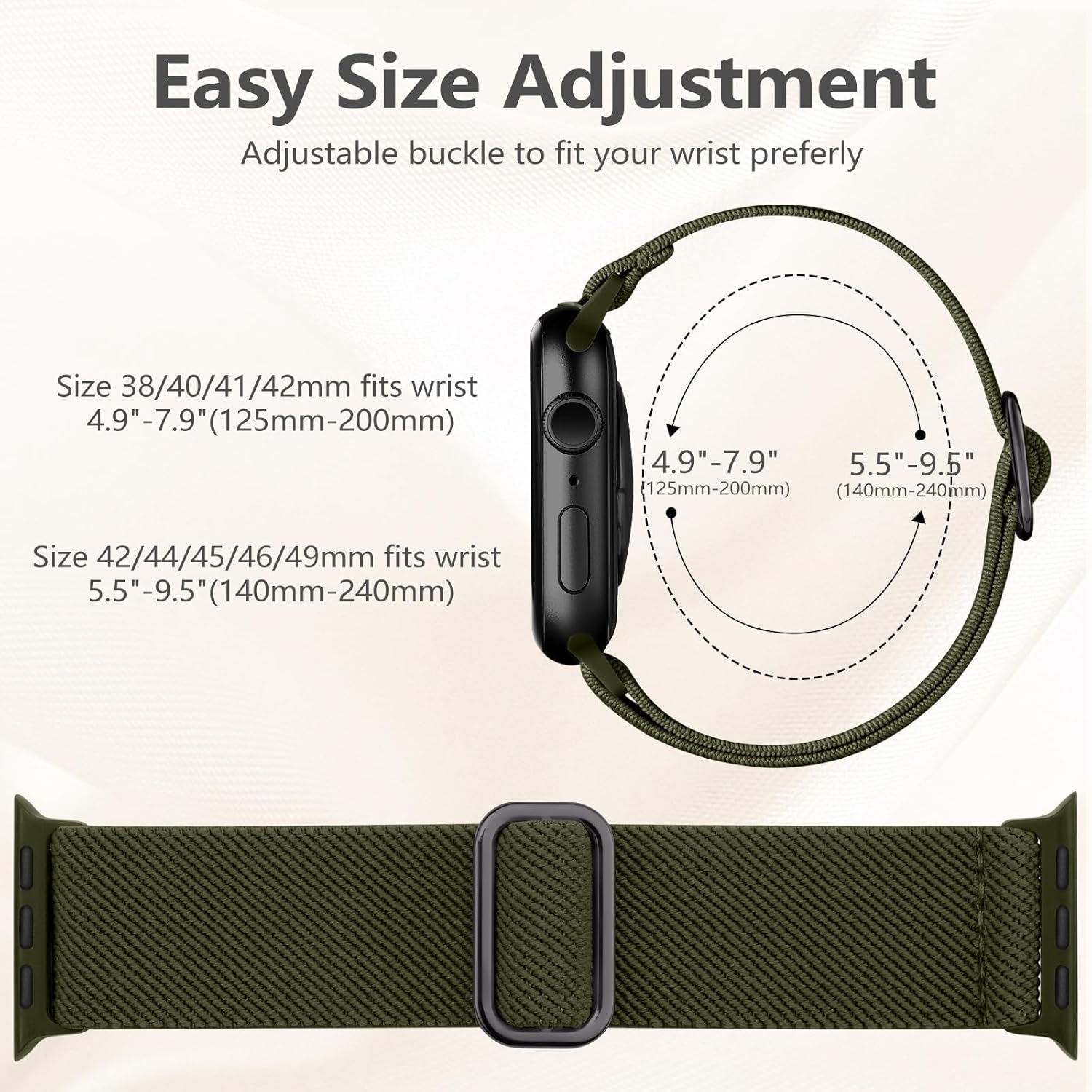Thumbnail 4 de Maledan Solo Loop Nylon Strap for Apple Watch (40/41mm, 38/42mm, Army Green) – Stretchy, Breathable Sport Band