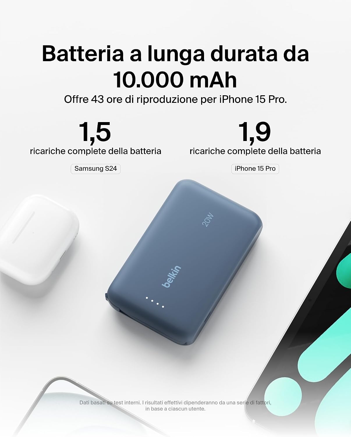 Detalle 2 de Belkin BoostCharge power bank 10.000 mAh con cavo integrato e PD 20 W