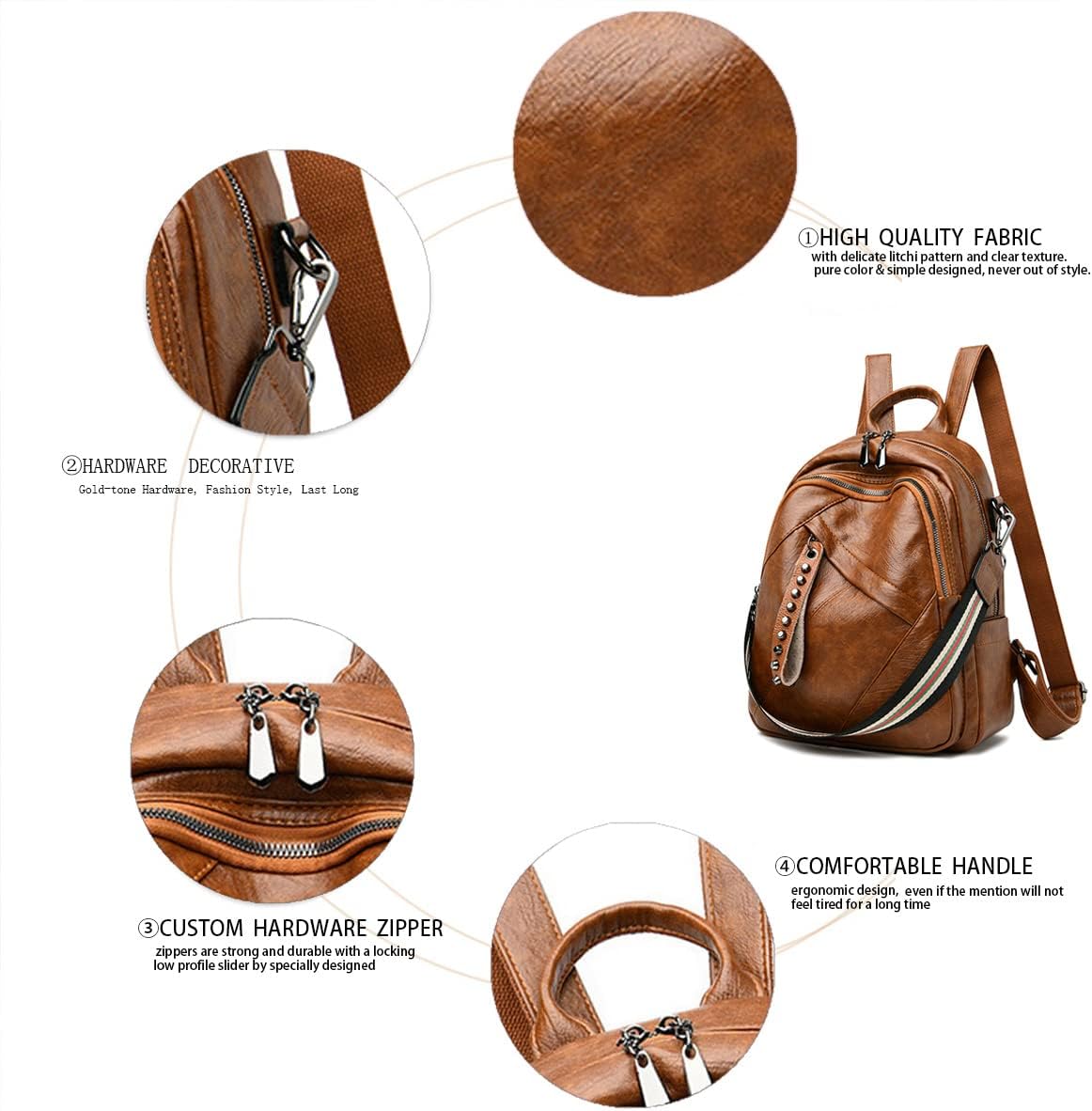 Thumbnail 4 de BUKESIYI Donna Borsa Zaino Elegante Zainetto 2025 PU Pelle Marrone IT78196