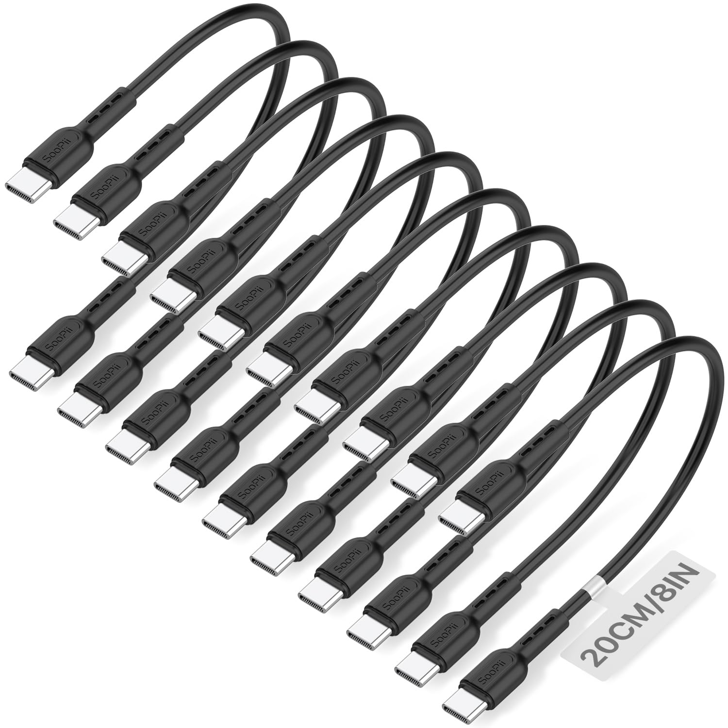 Detalle de SOOPII 10er-Pack USB‑C auf USB‑C Kabel (20 cm) mit 60 W Schnellladung für iPhone, Galaxy, iPad & mehr
