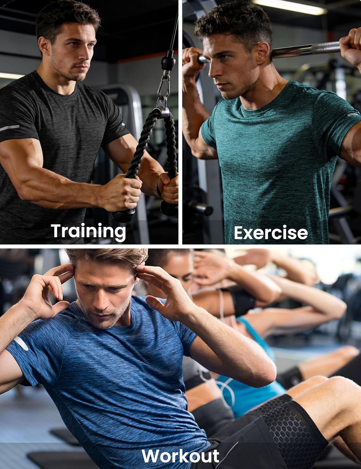 Thumbnail 5 de TACVASEN Herren Meliert Sport-T-Shirt Kurzarm mit reflektierenden Streifen