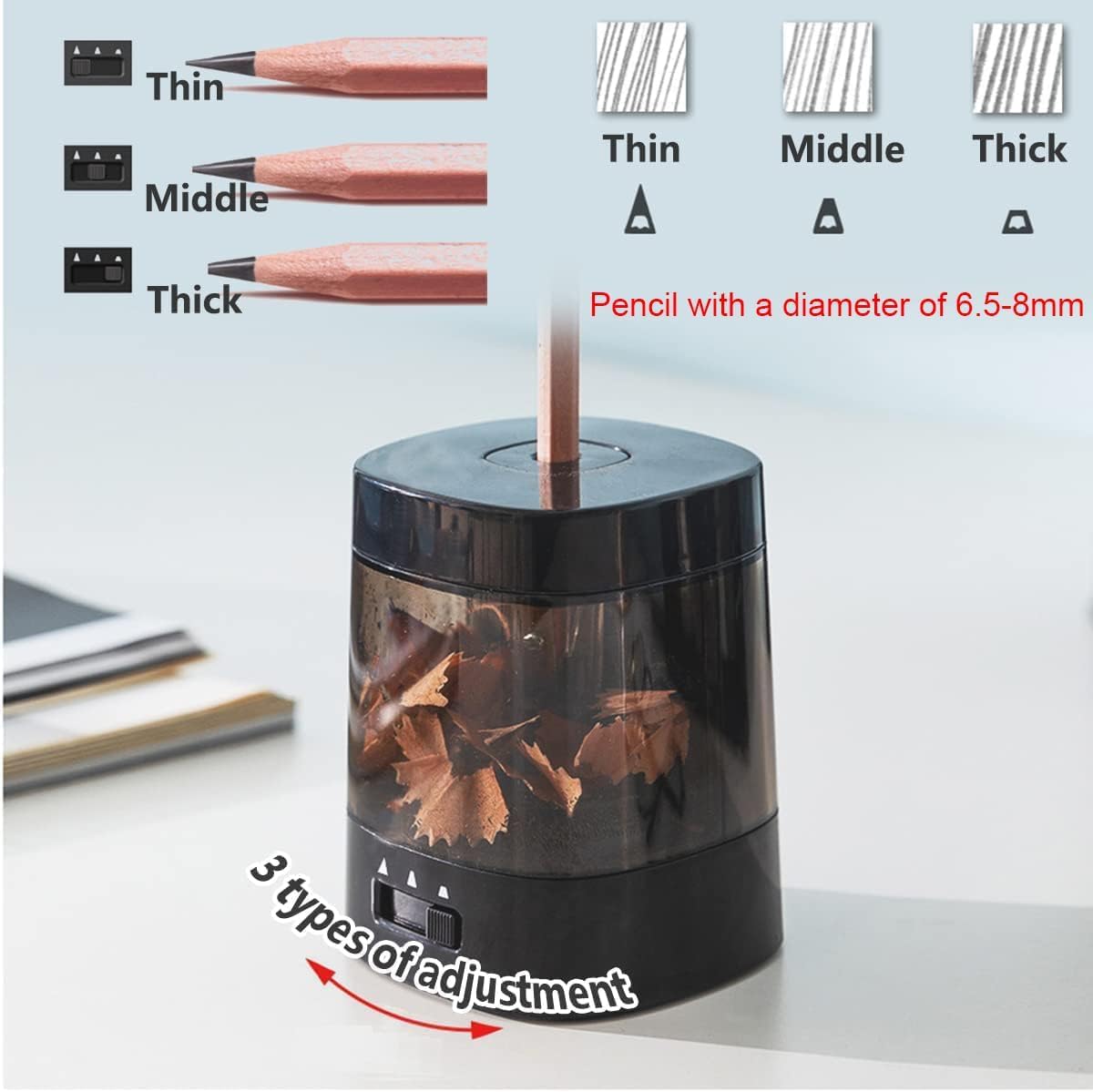 Thumbnail 3 de Electric Pencil Sharpener 3‑setting, 6–8mm ✏