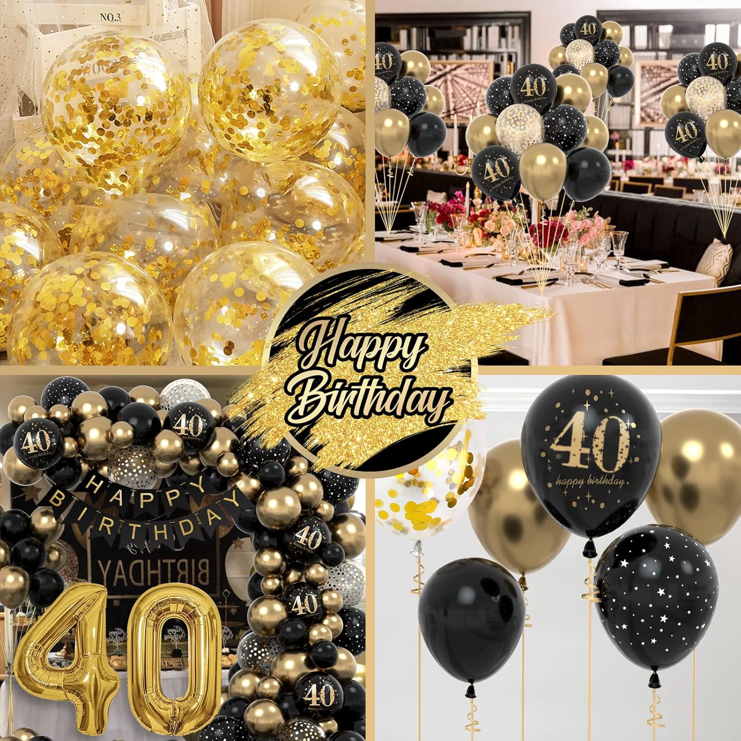 Thumbnail 5 de 40 Geburtstag Deko Set Schwarz Gold