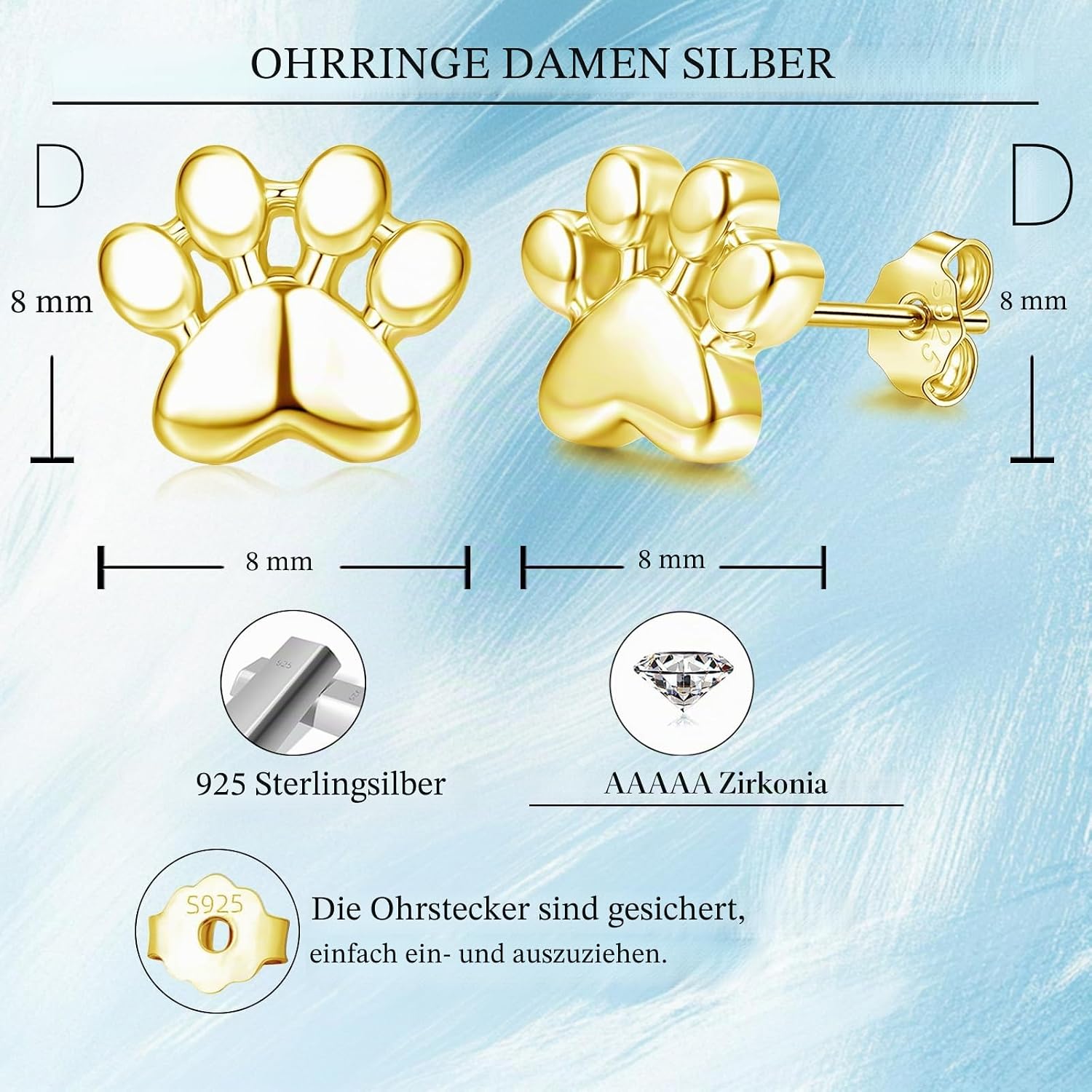 Detalle de Cangall Silber 925 Ohrstecker – Klein, Blumen/Pfoten/Unendlichkeit Kreuz mit Zirkonia