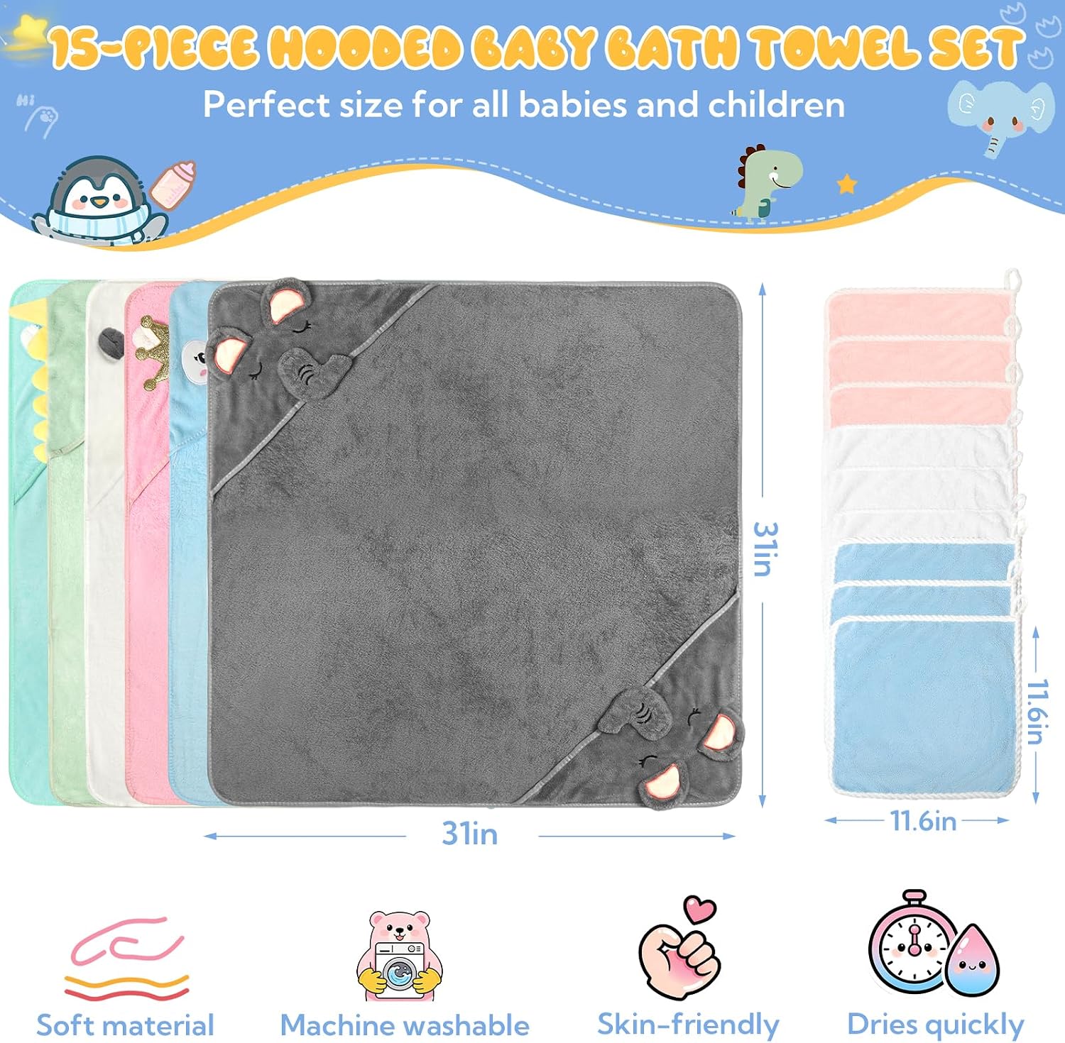 Detalle de Baby Bath Towel Set, 15-Piece