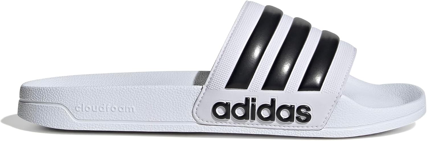 Detalle de Adidas Adilette Shower Slides Slipper unisex, Cloud White/Core Black/Cloud White, Größe 43 EU