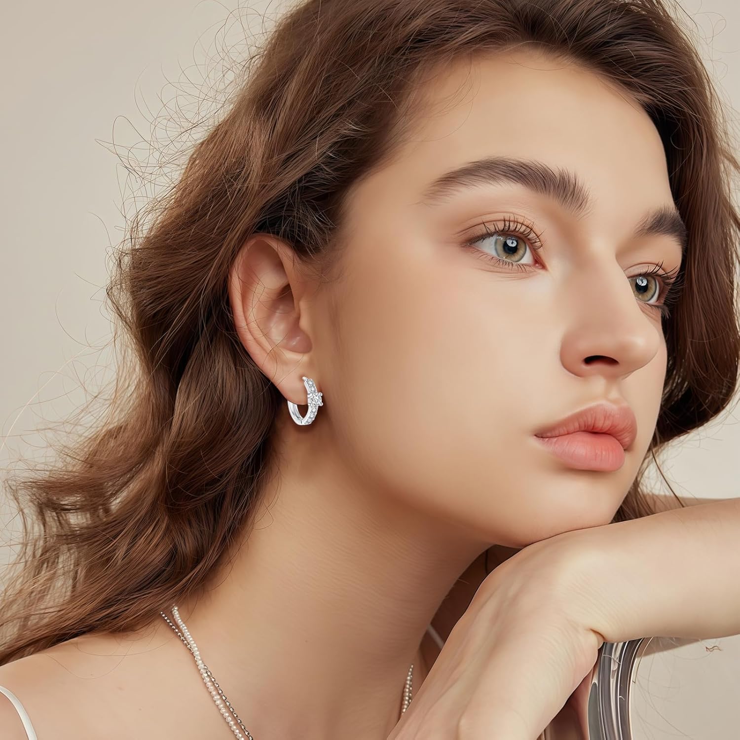 Thumbnail 3 de Deyanse Creolen aus 925 Sterling Silber für Damen mit Cubic Zirkonia (U-förmig, oval, Huggie, Geschenkbox)