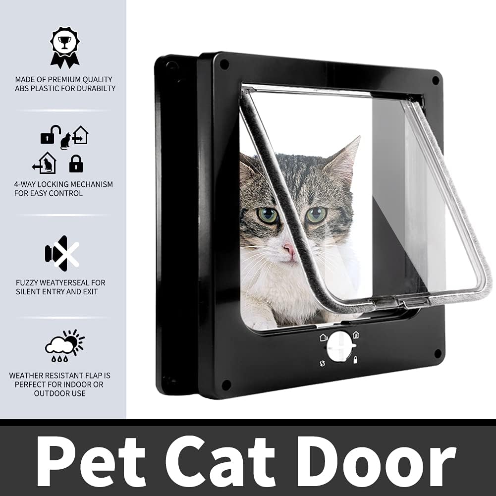 Detalle de Easy Joy klassische Katzenklappe mit 4-Wege Magnetverschluss (schwarz) – einfache Installation für Innentüren