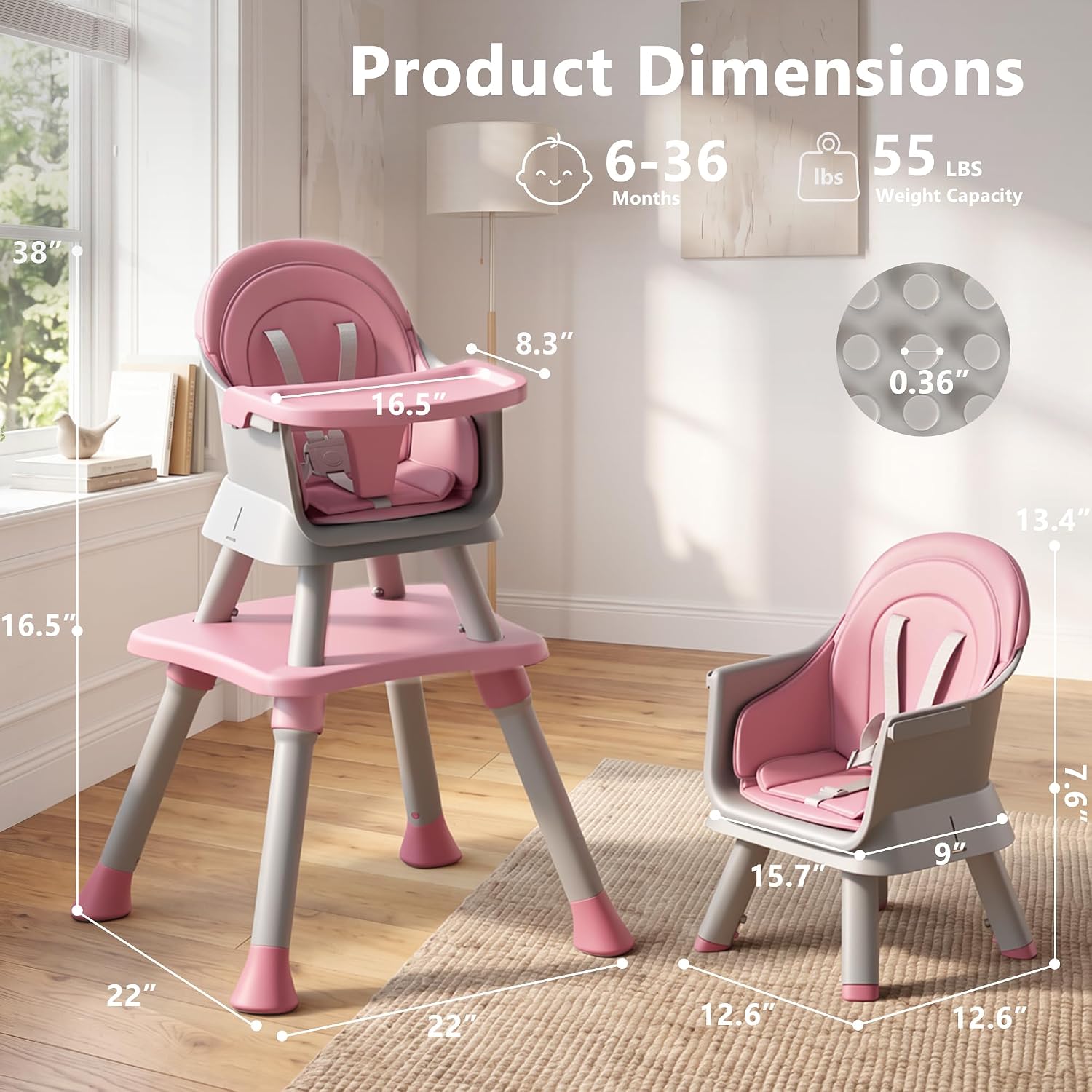 Thumbnail 6 de Kinder King 8-in-1 Baby High Chair with Adjustable Tray and Convertible Booster